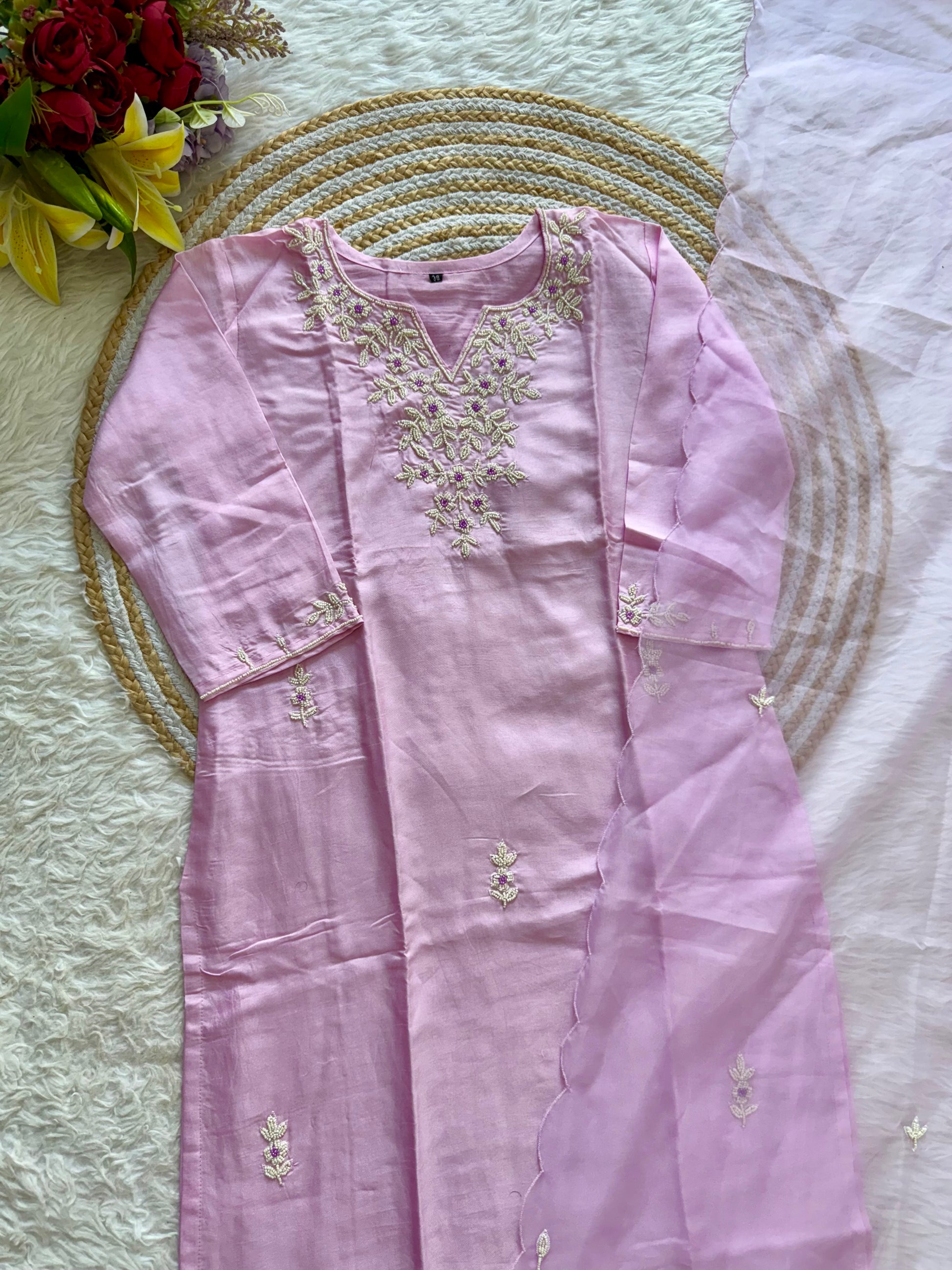 “Suhani” Beautiful pearl work dola silk kurta bottom with dupatta set 🛍️