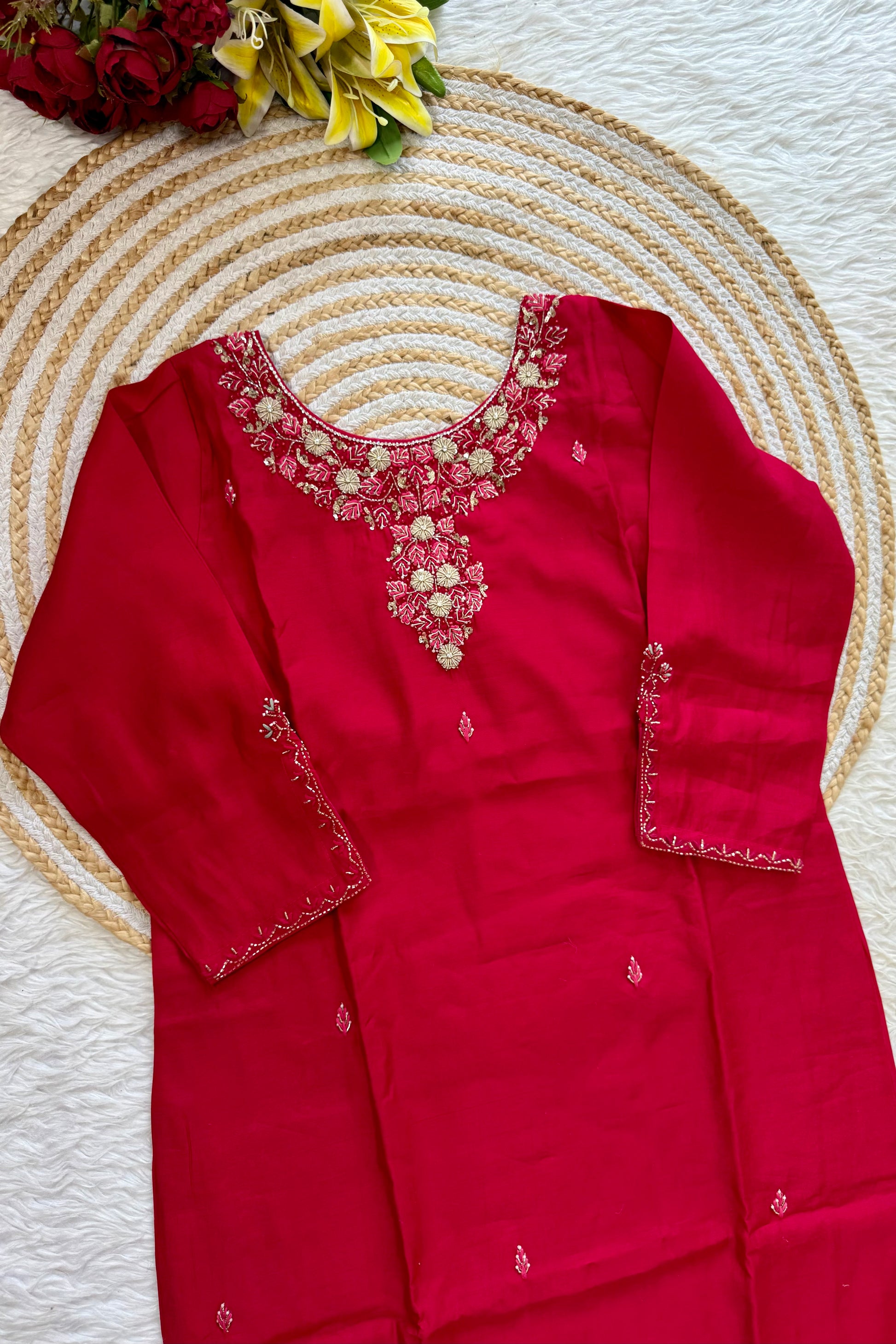 “AVANTI” Premium roman silk handcrafted kurti set