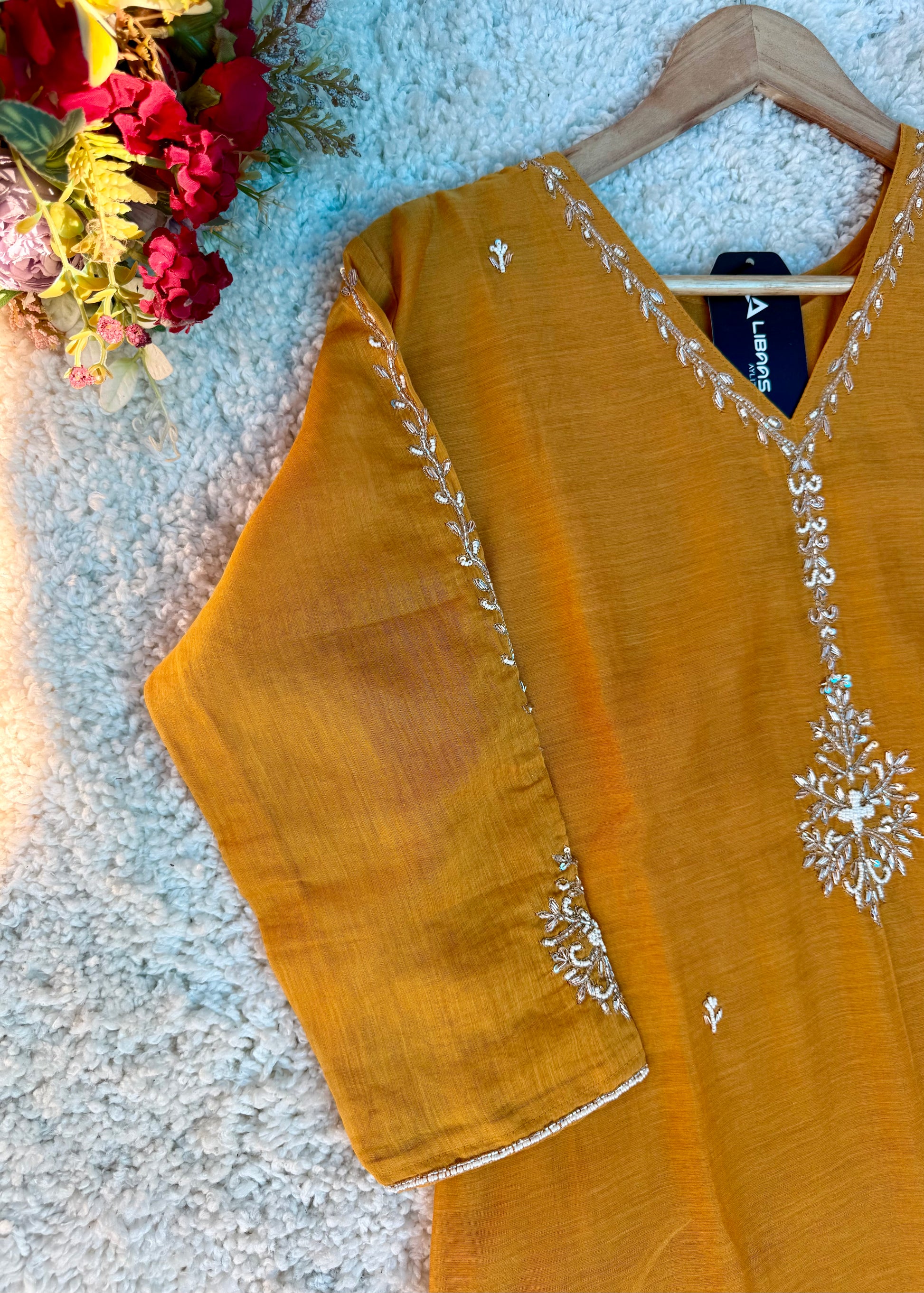 “HAYA” Premium Yellow Mul Chanderi A-Line Kurta with Bottom & Dupatta