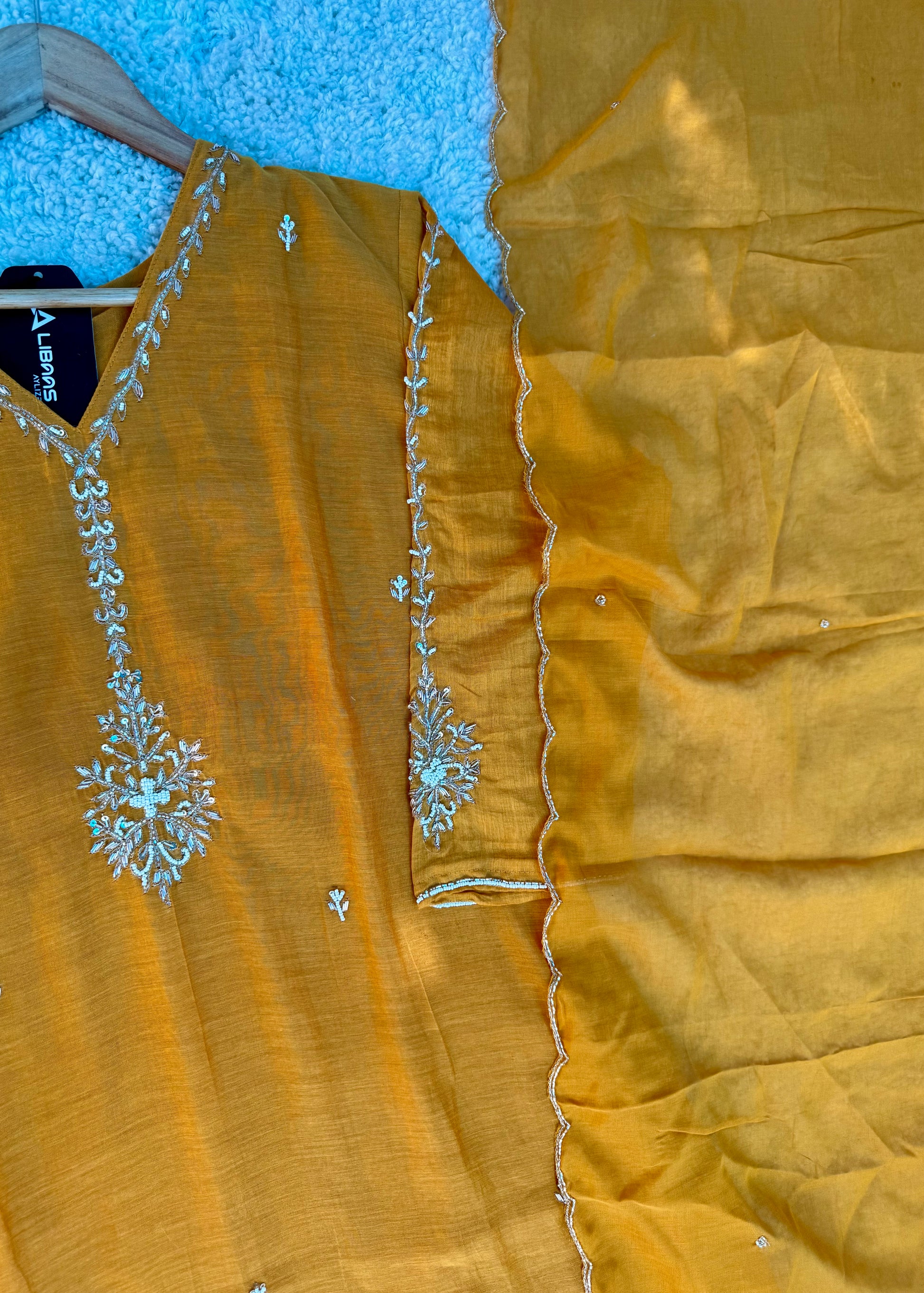 “HAYA” Premium Yellow Mul Chanderi A-Line Kurta with Bottom & Dupatta