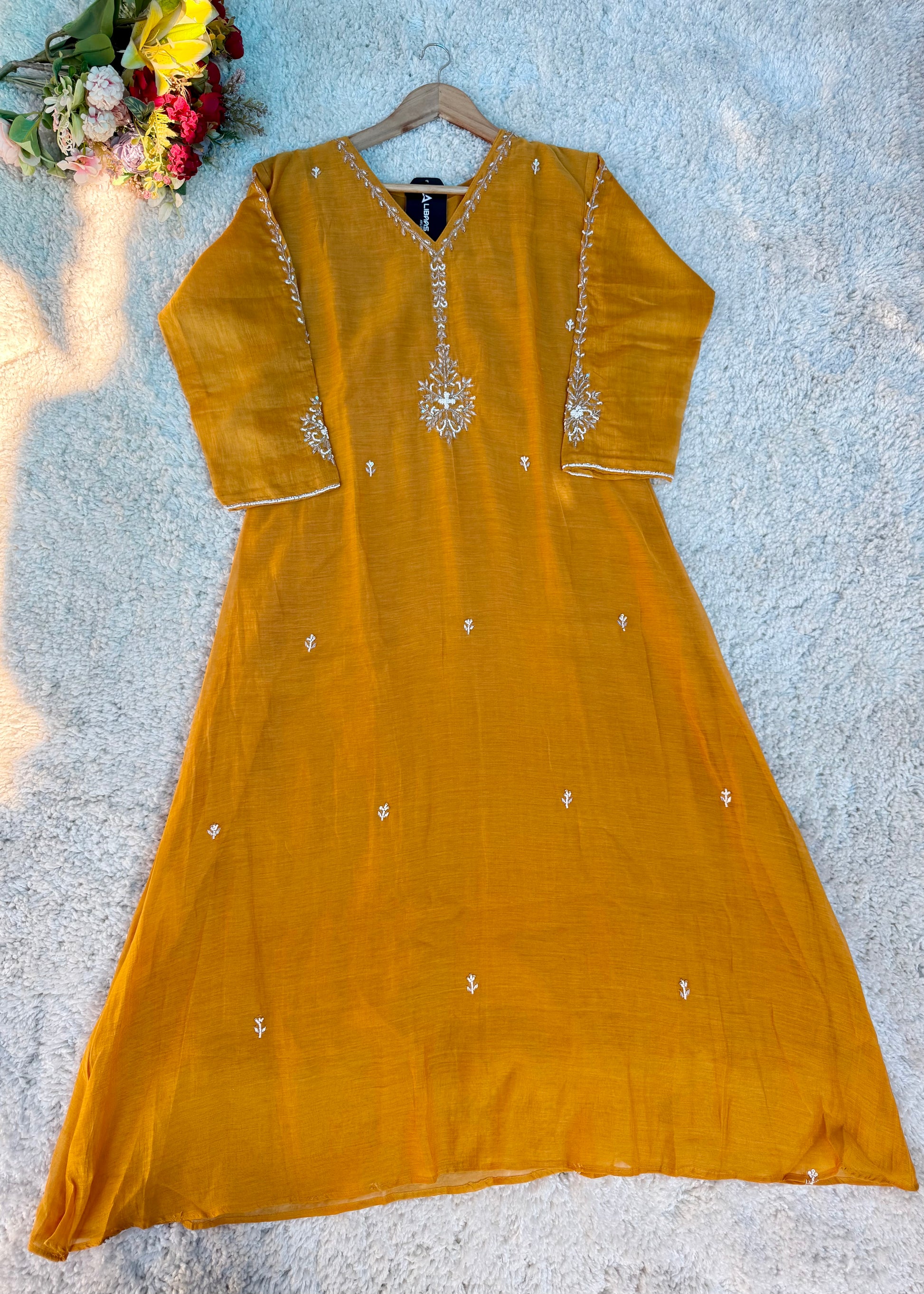 “HAYA” Premium Yellow Mul Chanderi A-Line Kurta with Bottom & Dupatta
