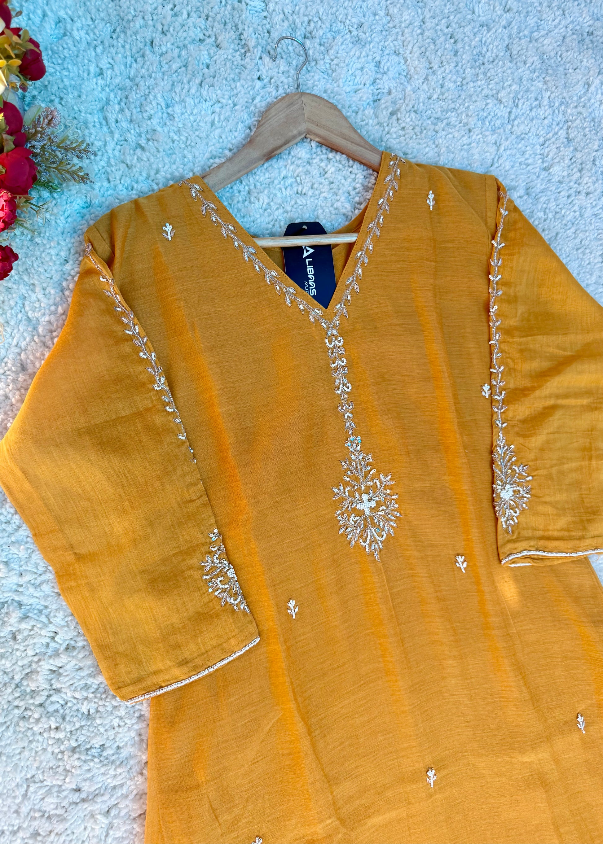 “HAYA” Premium Yellow Mul Chanderi A-Line Kurta with Bottom & Dupatta