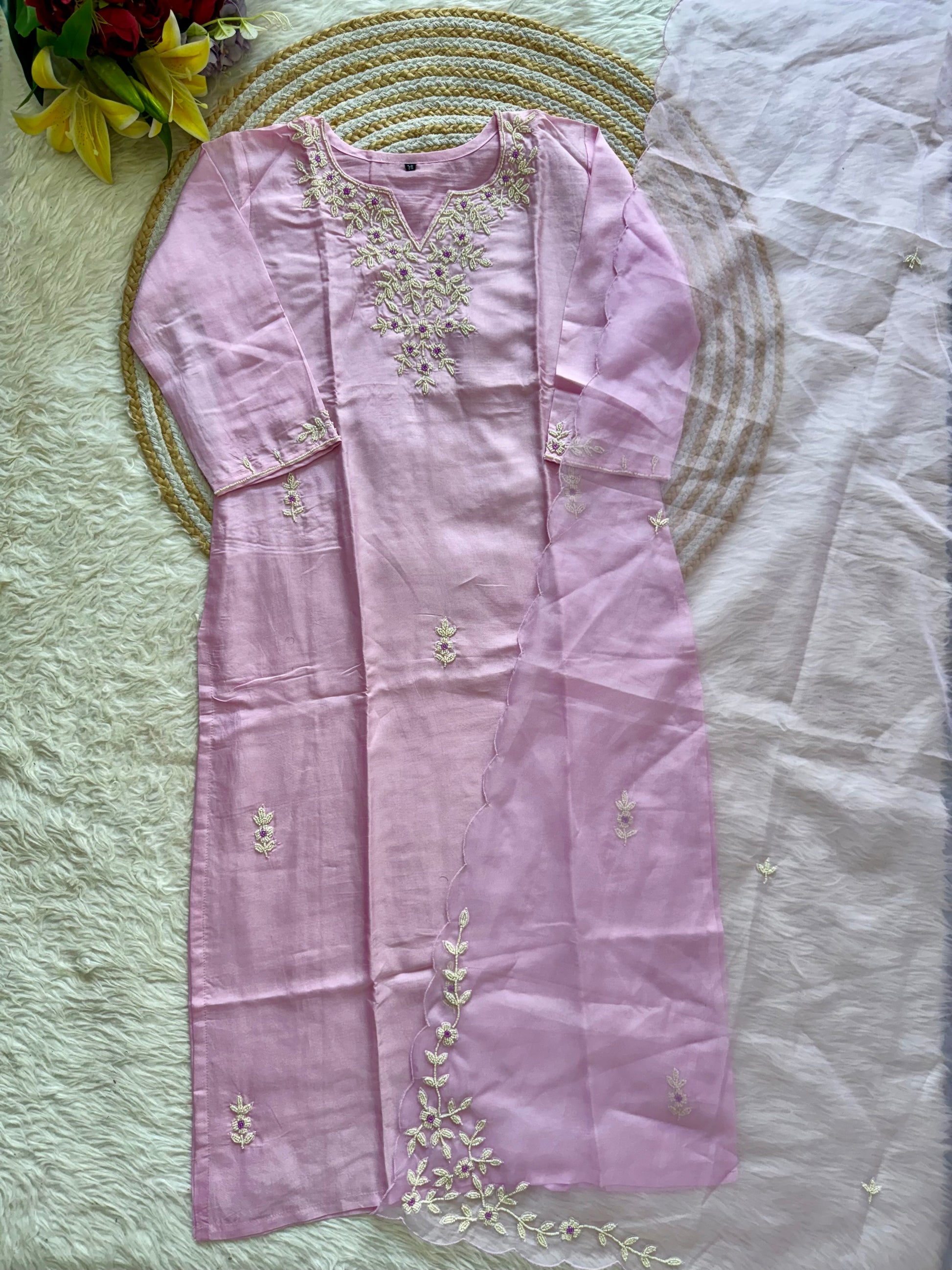 “Suhani” Beautiful pearl work dola silk kurta bottom with dupatta set 🛍️