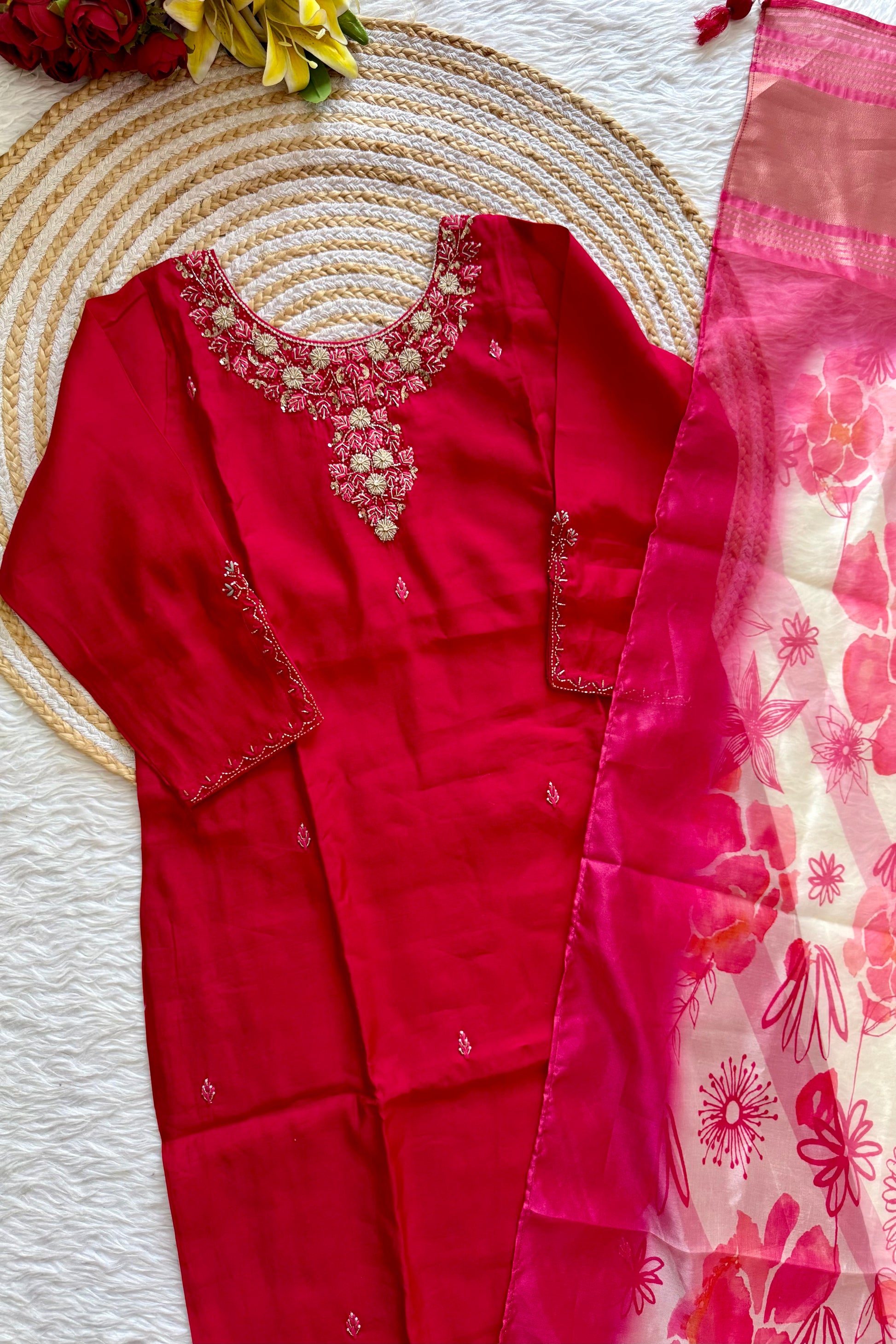 “AVANTI” Premium roman silk handcrafted kurti set