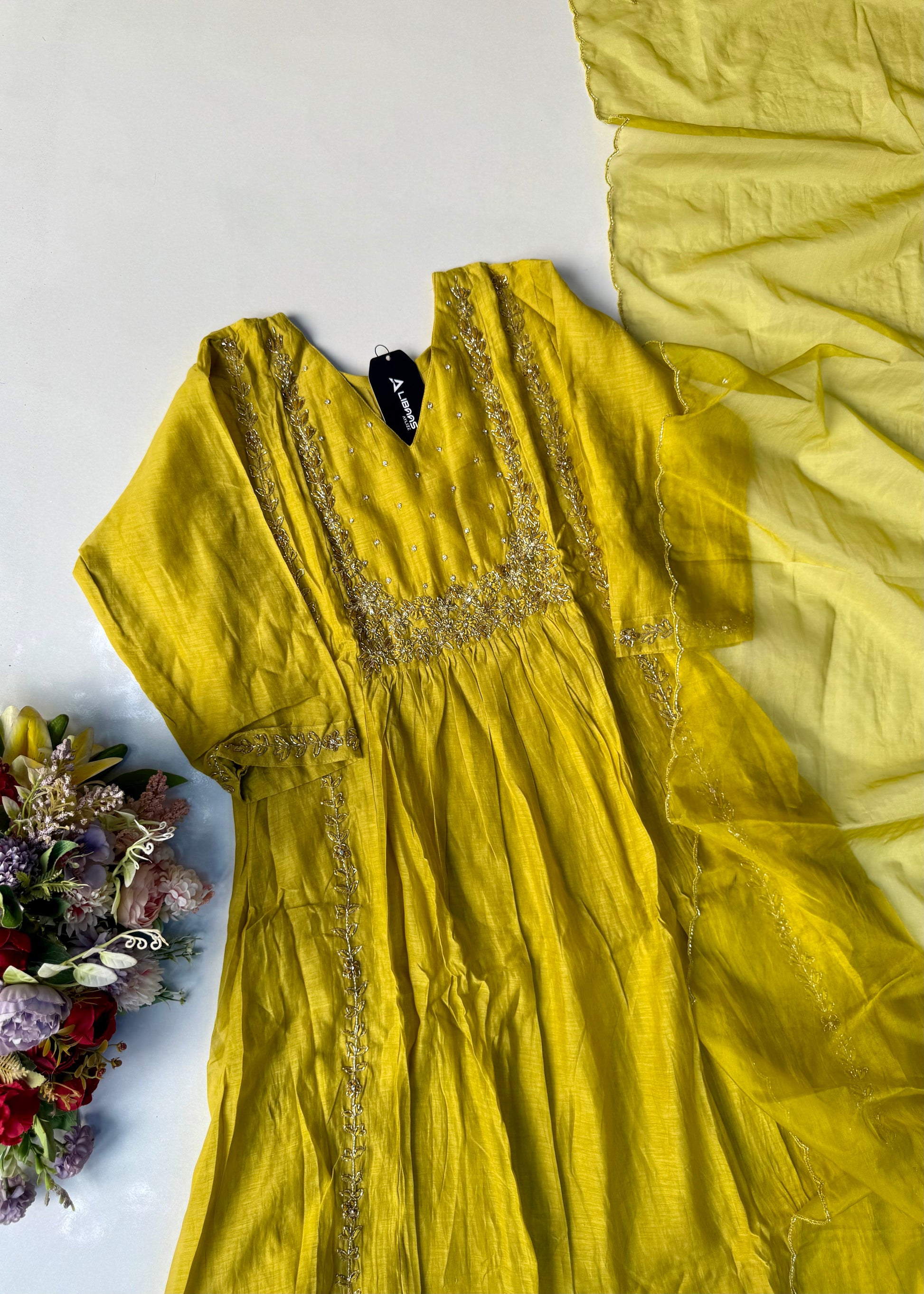 “Ayza” Premium Green Mul Chanderi A Line Suit set 🛍️