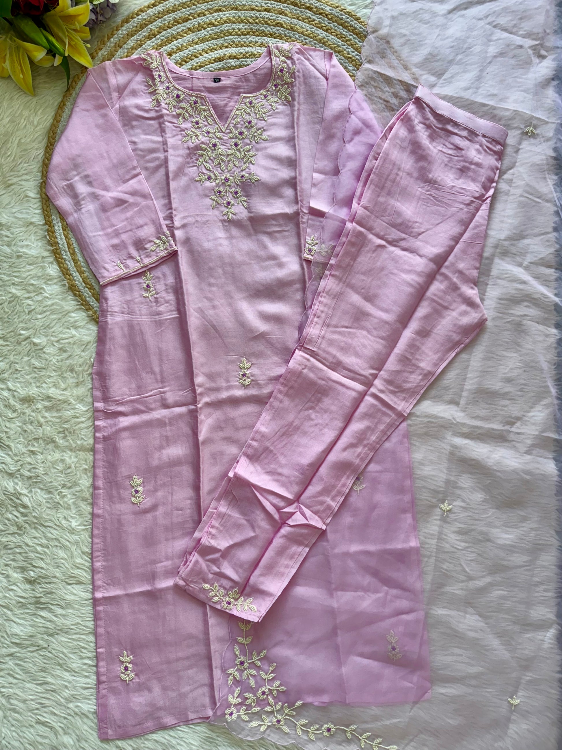 “Suhani” Beautiful pearl work dola silk kurta bottom with dupatta set 🛍️