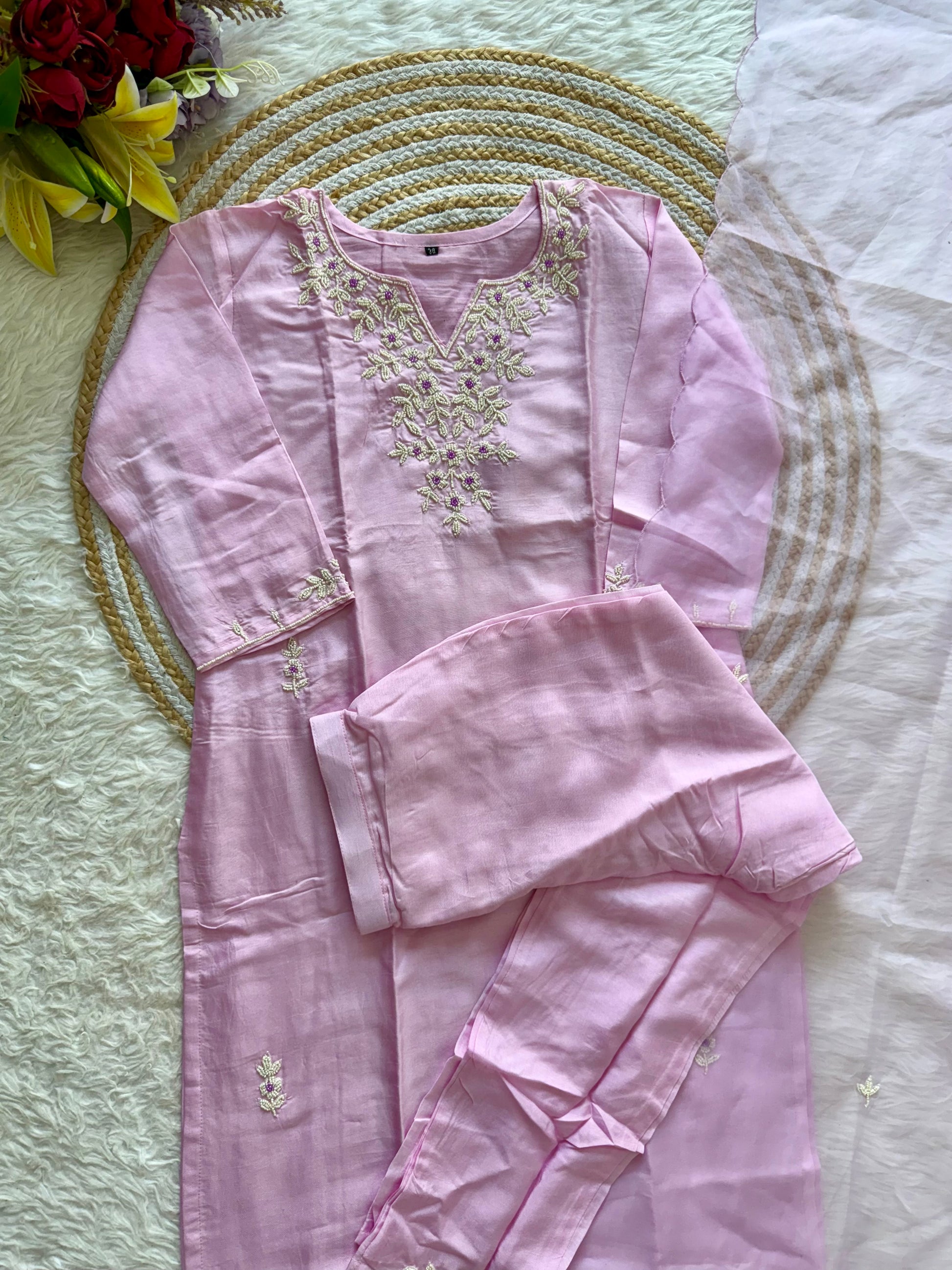 “Suhani” Beautiful pearl work dola silk kurta bottom with dupatta set 🛍️