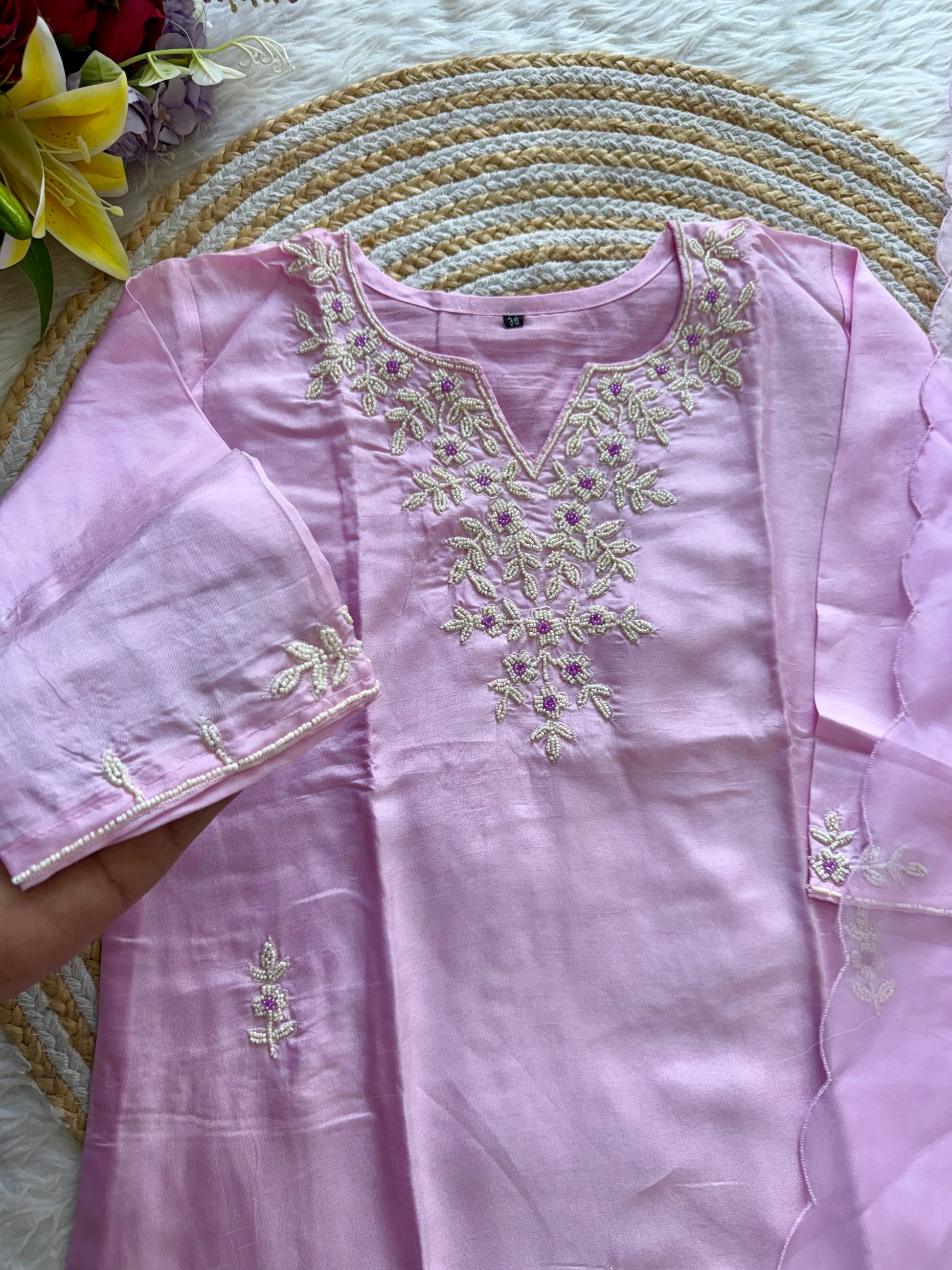“Suhani” Beautiful pearl work dola silk kurta bottom with dupatta set 🛍️
