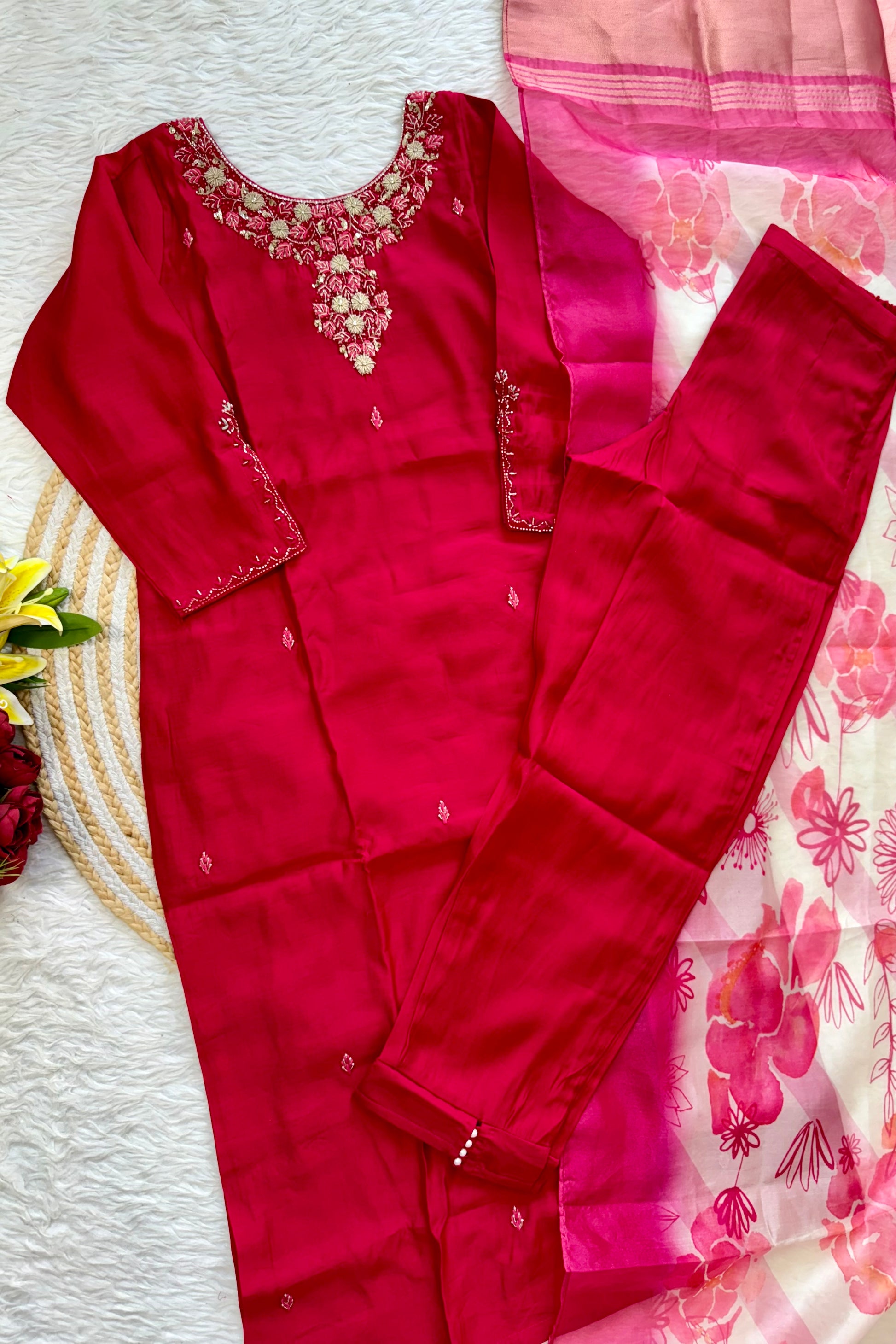 “AVANTI” Premium roman silk handcrafted kurti set