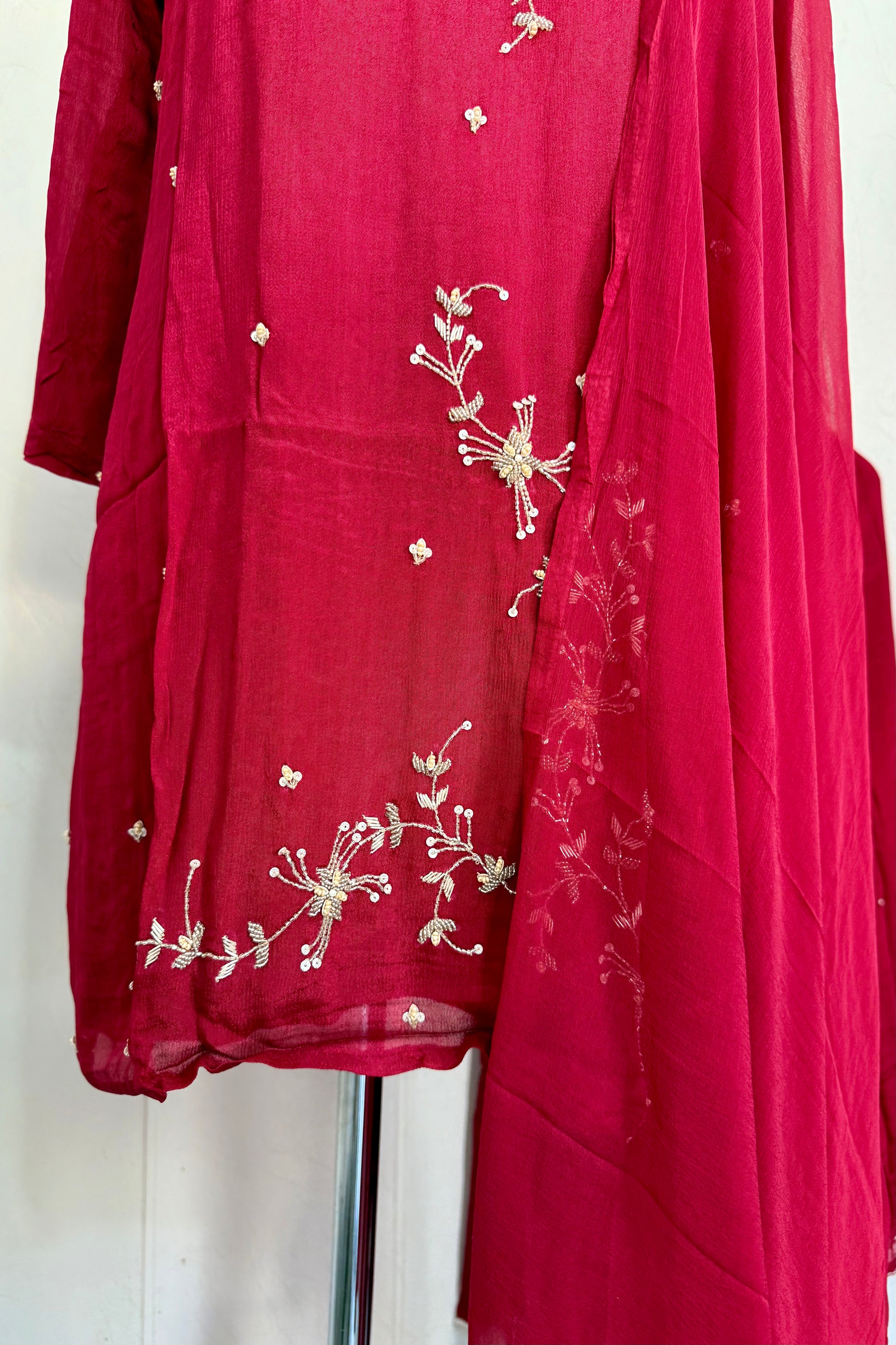 “Alya” Chinnon Silk Heavy Handwork Kurta Palazzo Set with Dupatta