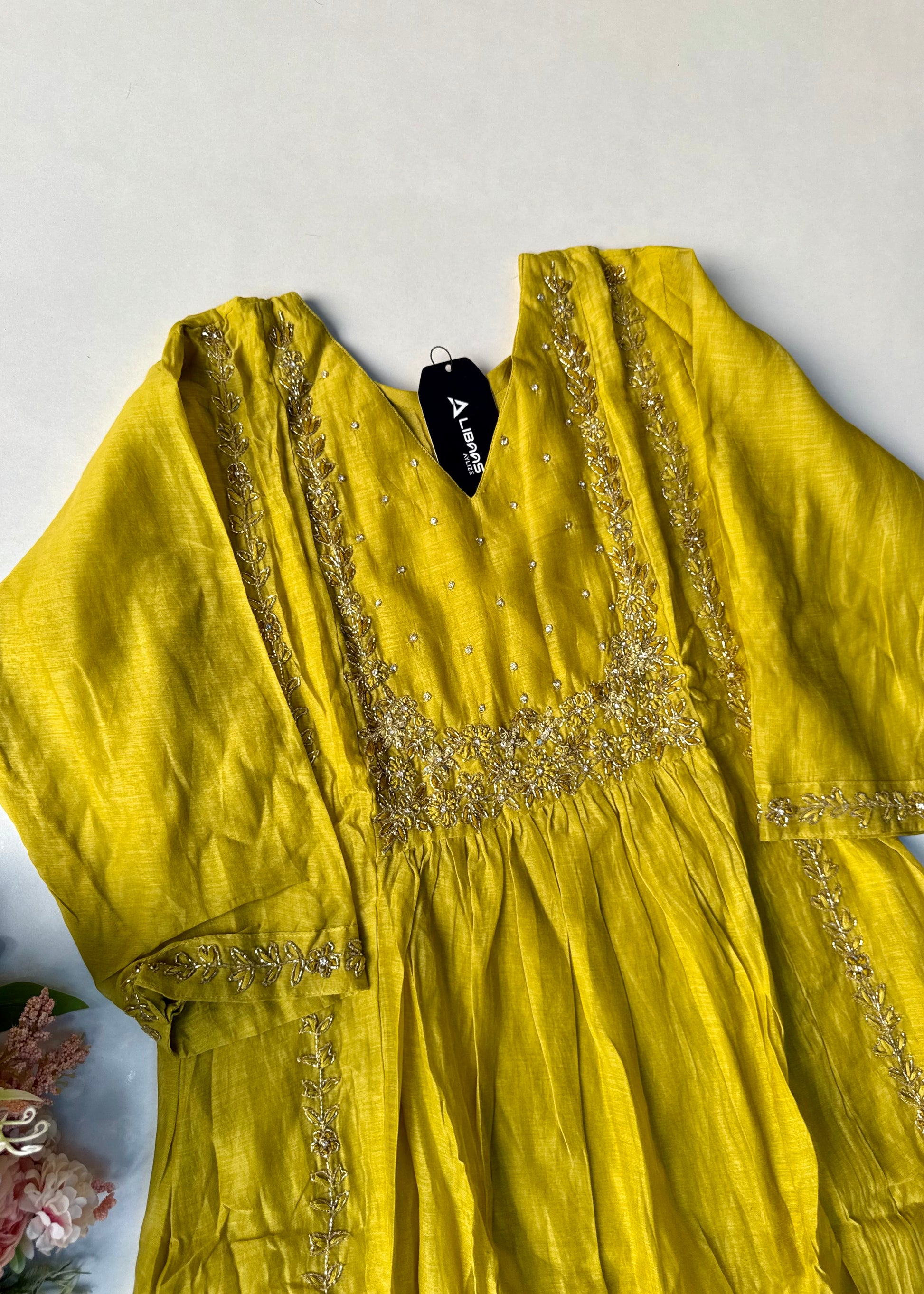 “Ayza” Premium Green Mul Chanderi A Line Suit set 🛍️