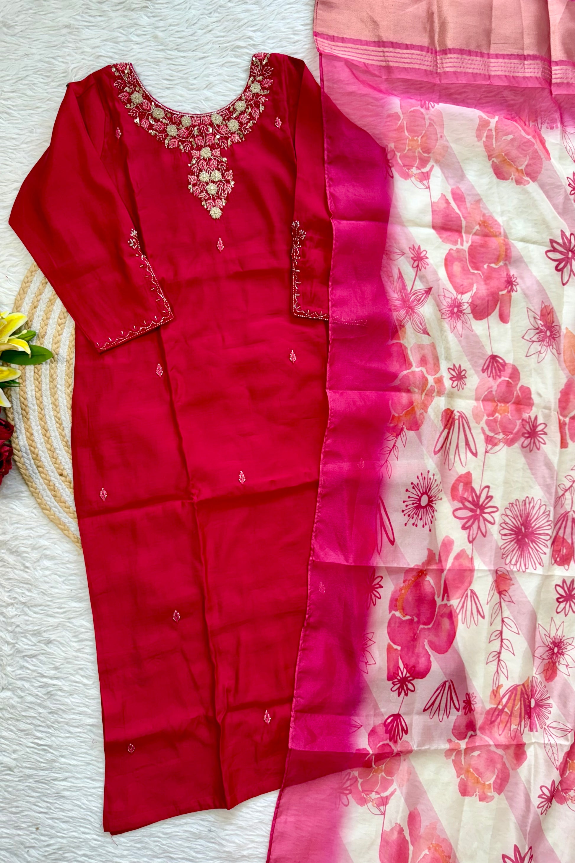 “AVANTI” Premium roman silk handcrafted kurti set
