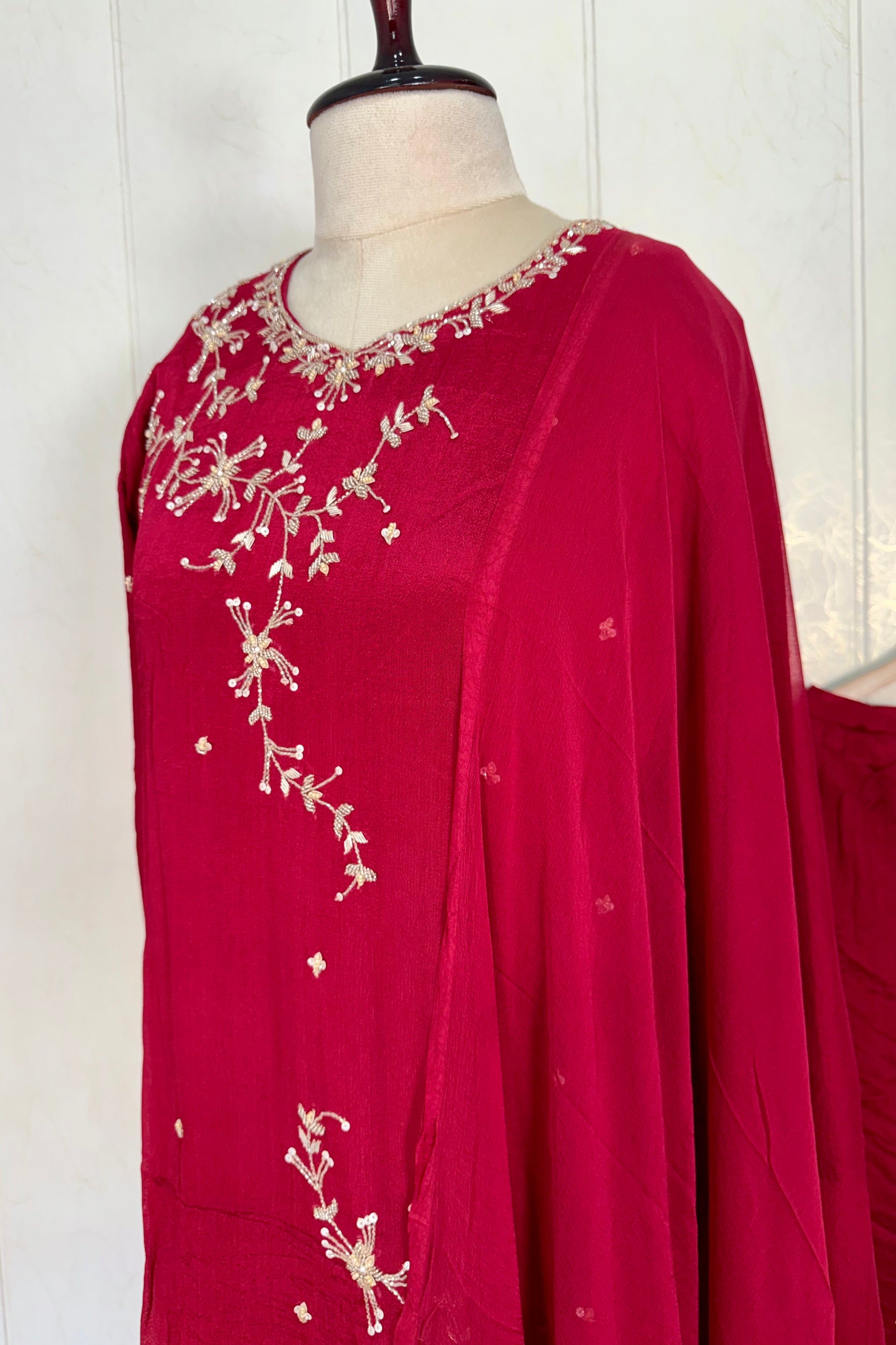 “Alya” Chinnon Silk Heavy Handwork Kurta Palazzo Set with Dupatta
