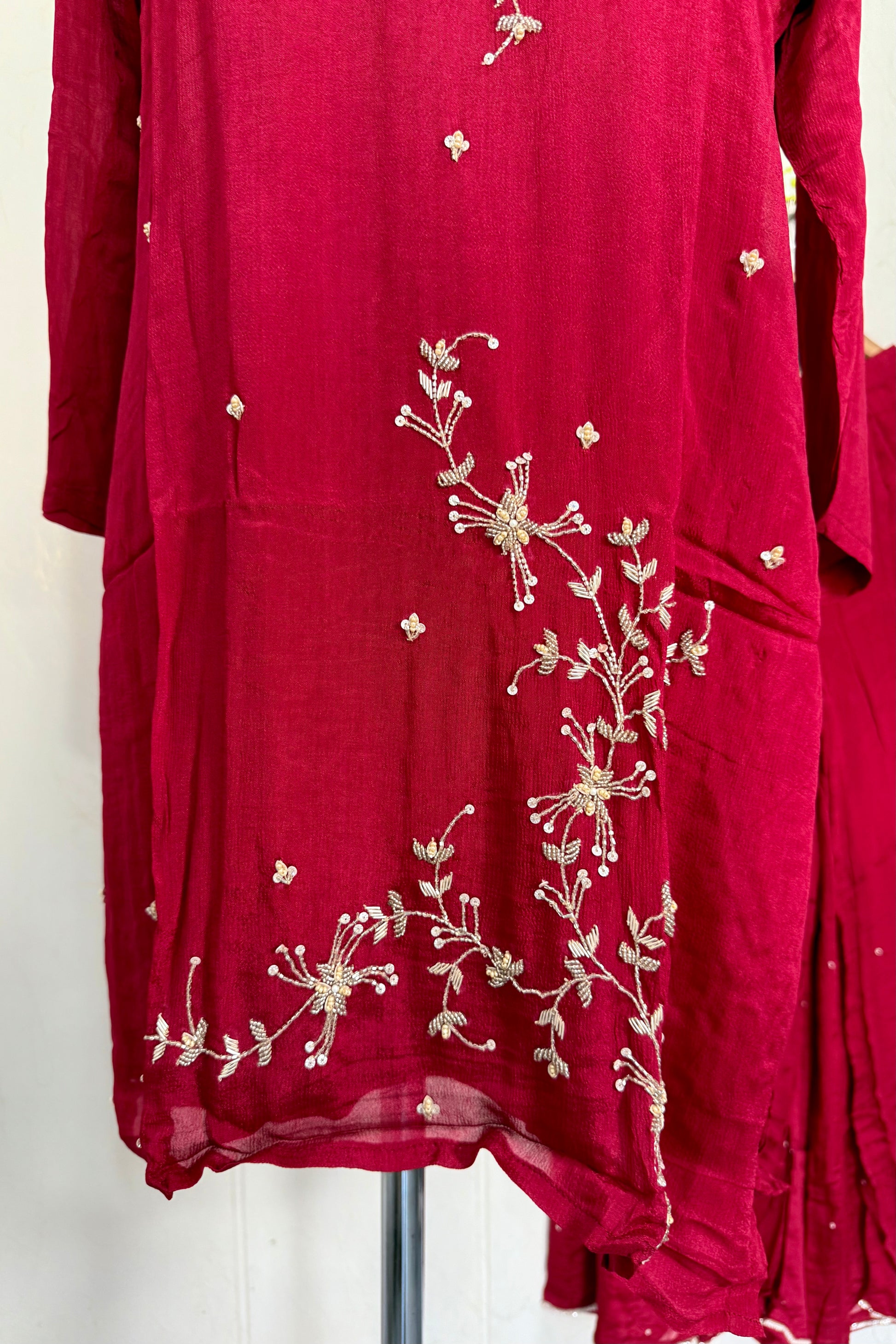 “Alya” Chinnon Silk Heavy Handwork Kurta Palazzo Set with Dupatta