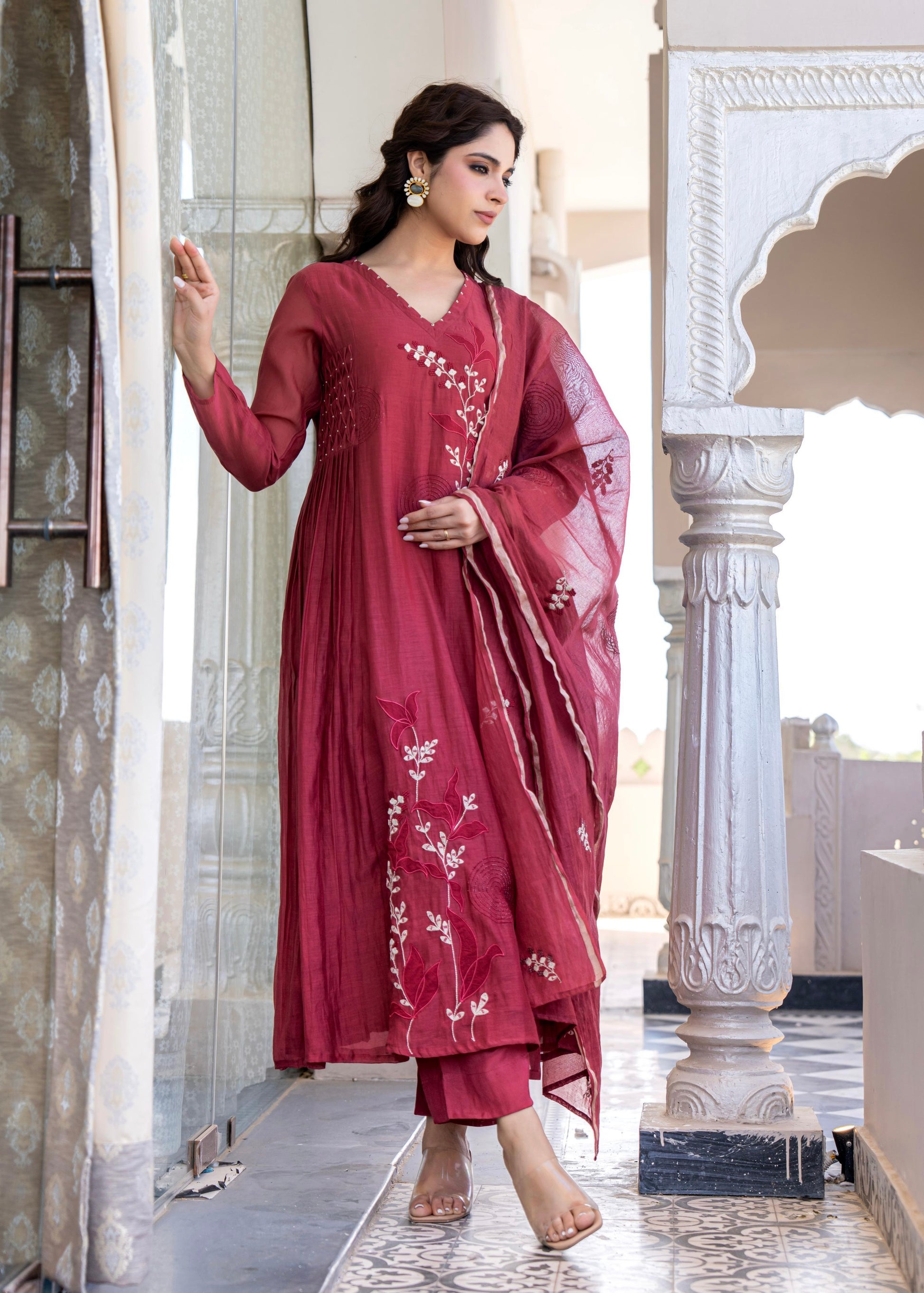 “SIZUMI” Beautiful Mul Chanderi party wear anarkali suit set
