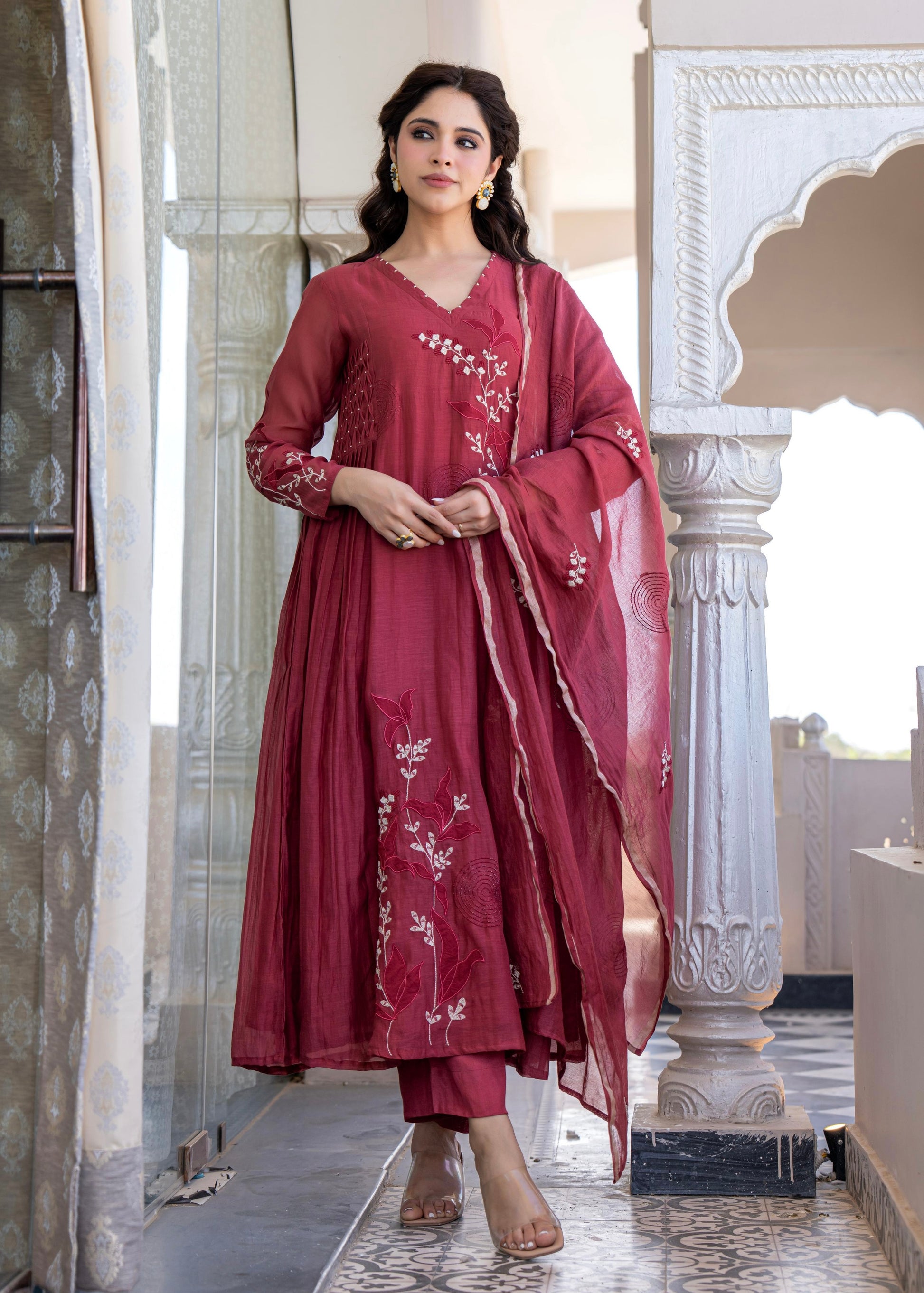 “SIZUMI” Beautiful Mul Chanderi party wear anarkali suit set