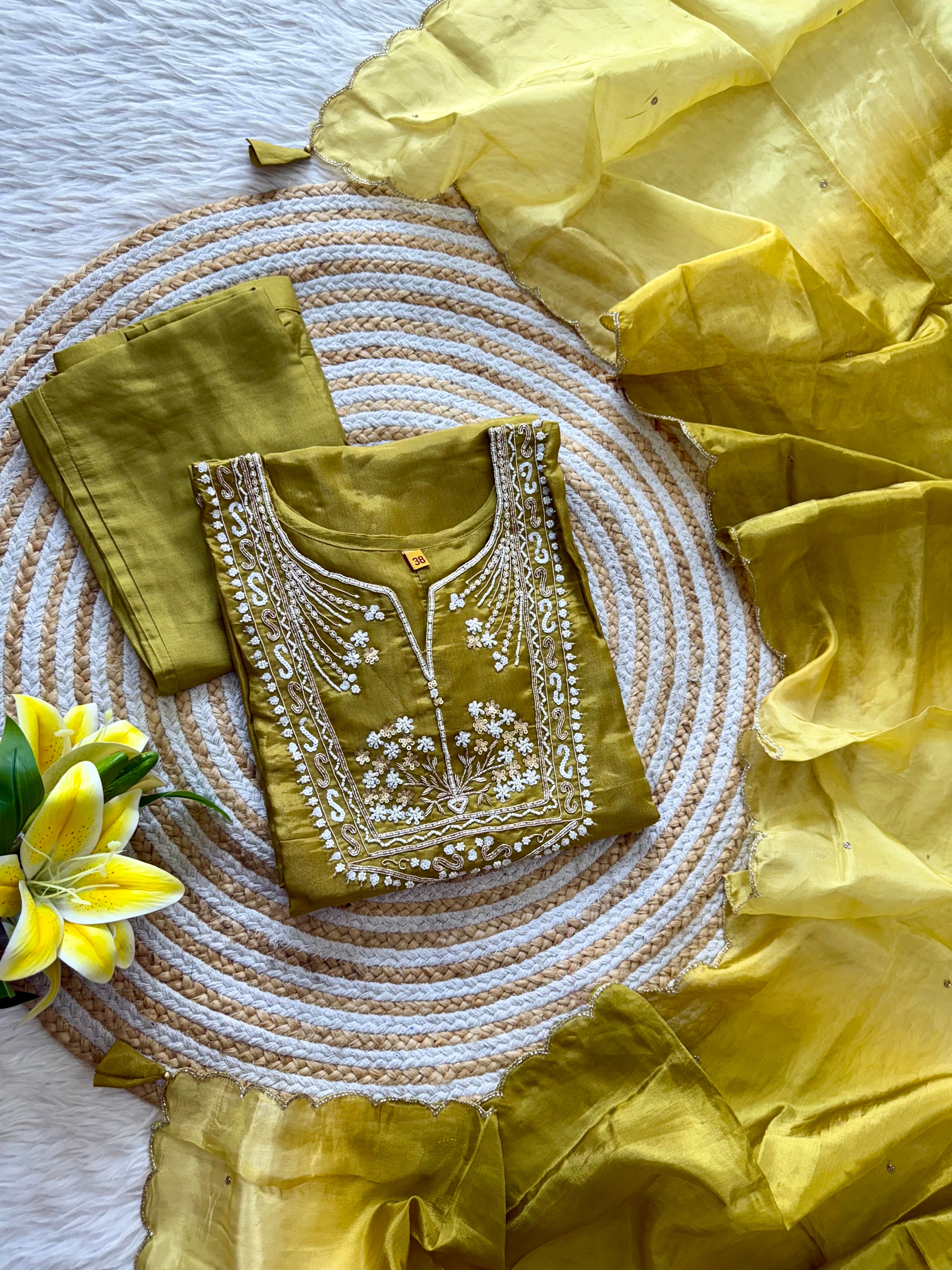 “Shama” Beautiful party wear Tissue silk kurta set