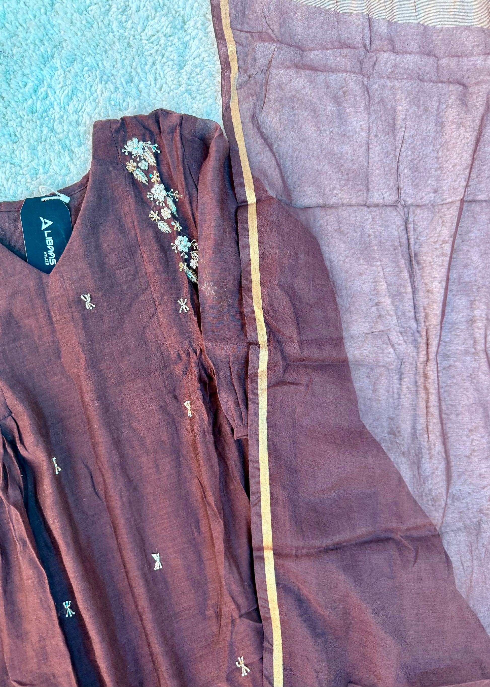 “Zayna” Premium Rich Brown Mul Chanderi anarkali kurta set