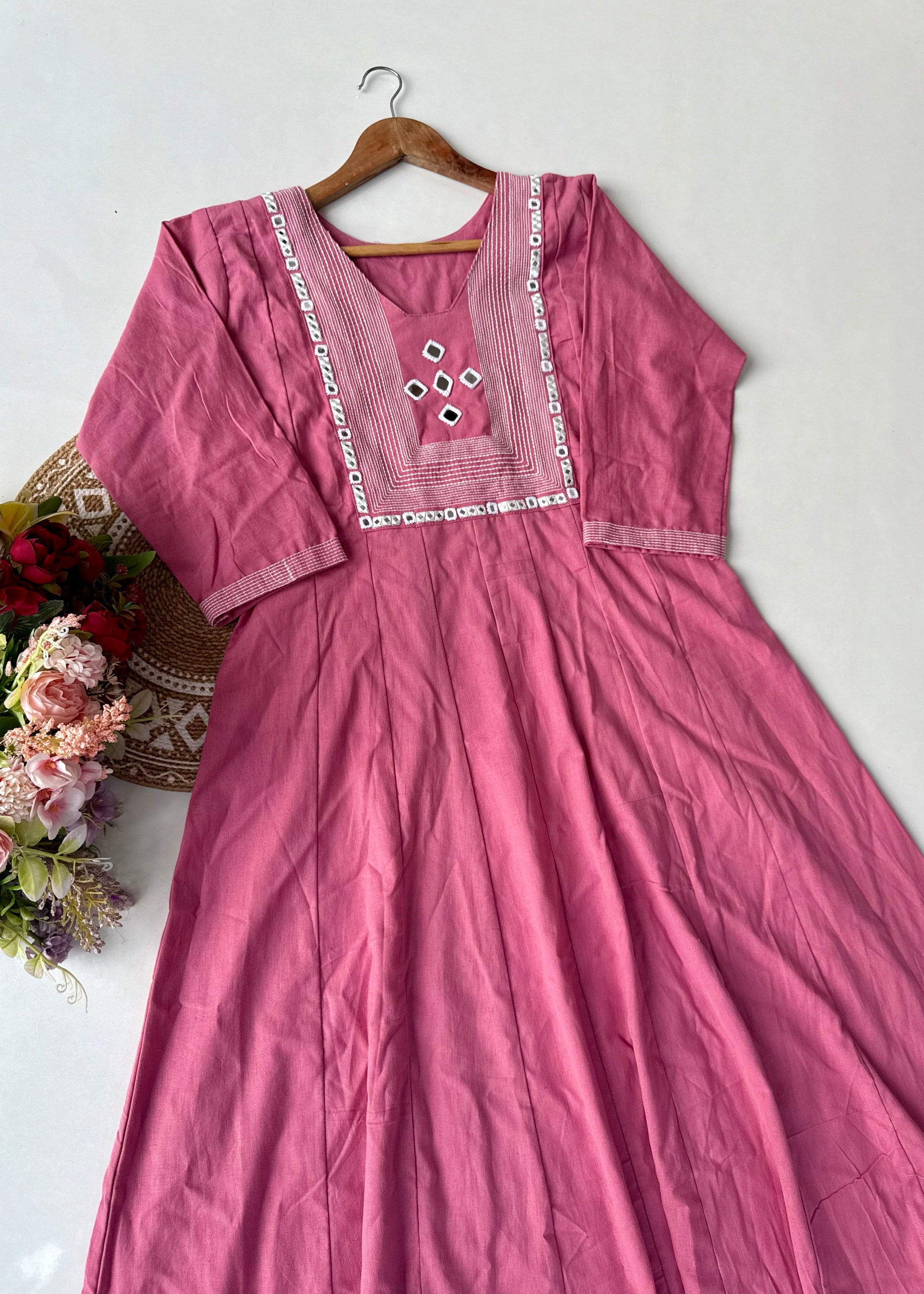 “IRYA" Premium Mirror work cotton Anarkali kurta set