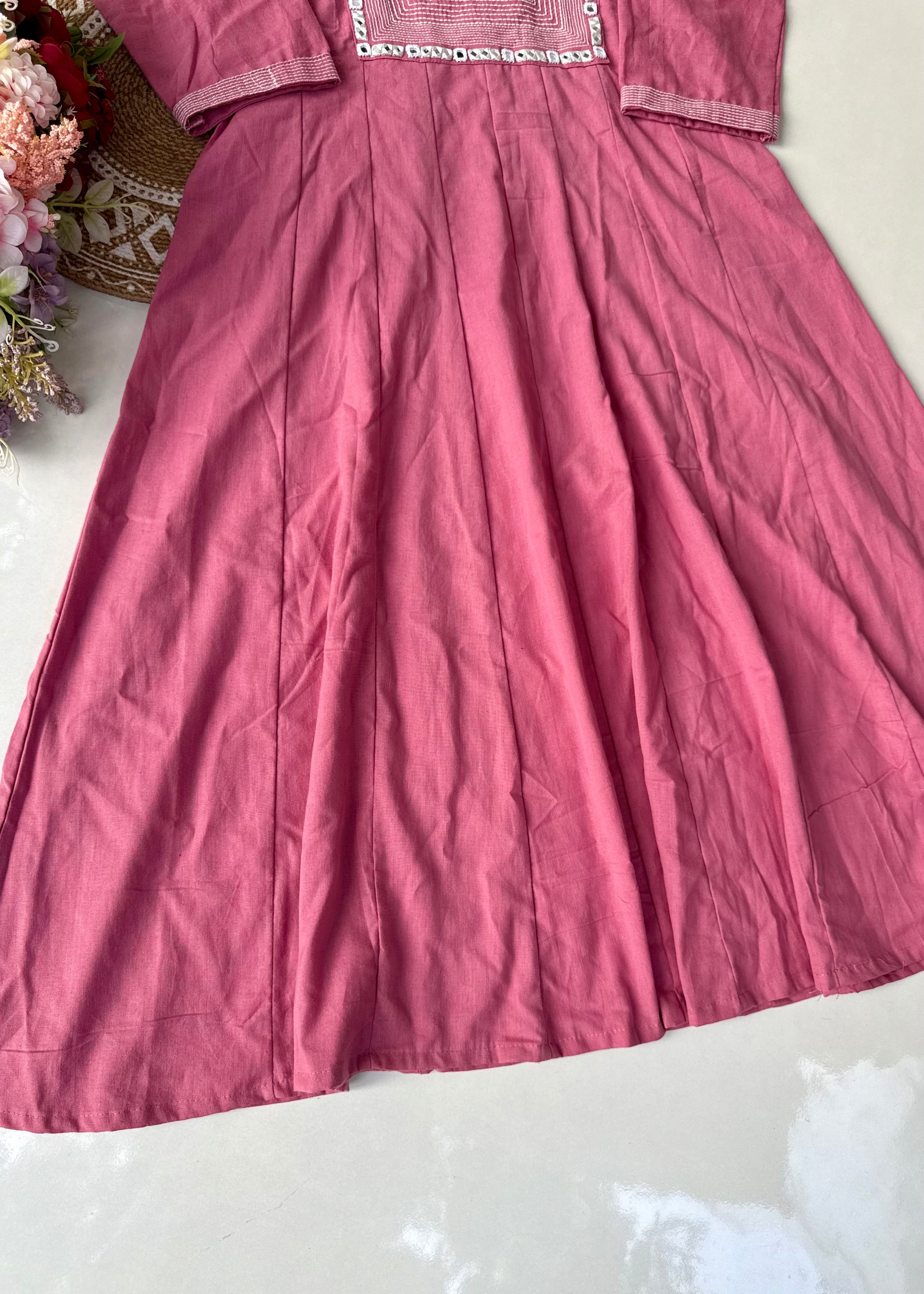“IRYA" Premium Mirror work cotton Anarkali kurta set