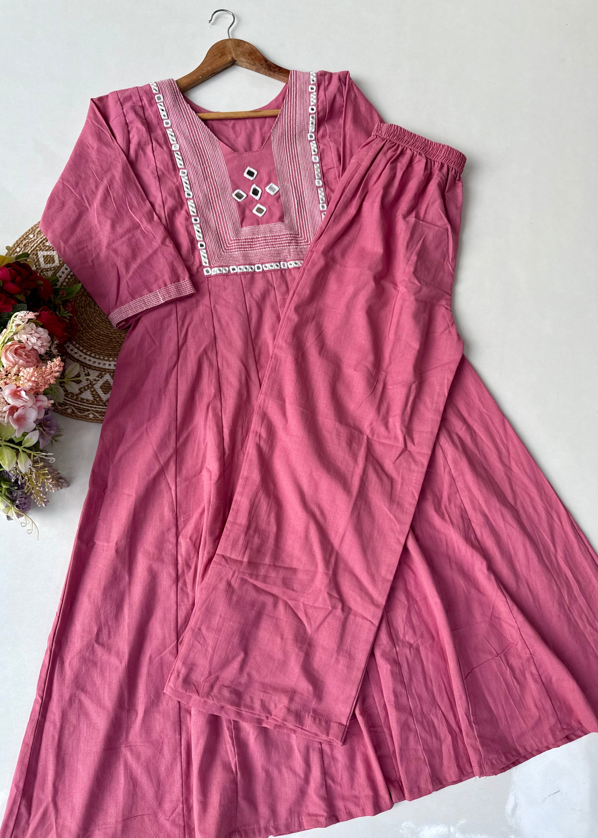“IRYA" Premium Mirror work cotton Anarkali kurta set