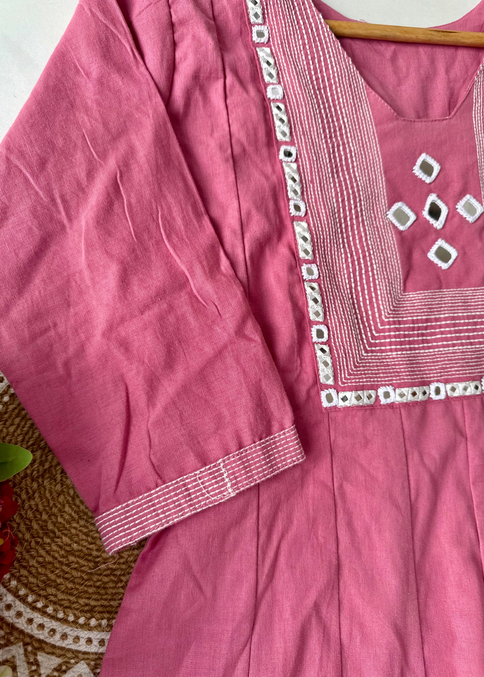 “IRYA" Premium Mirror work cotton Anarkali kurta set