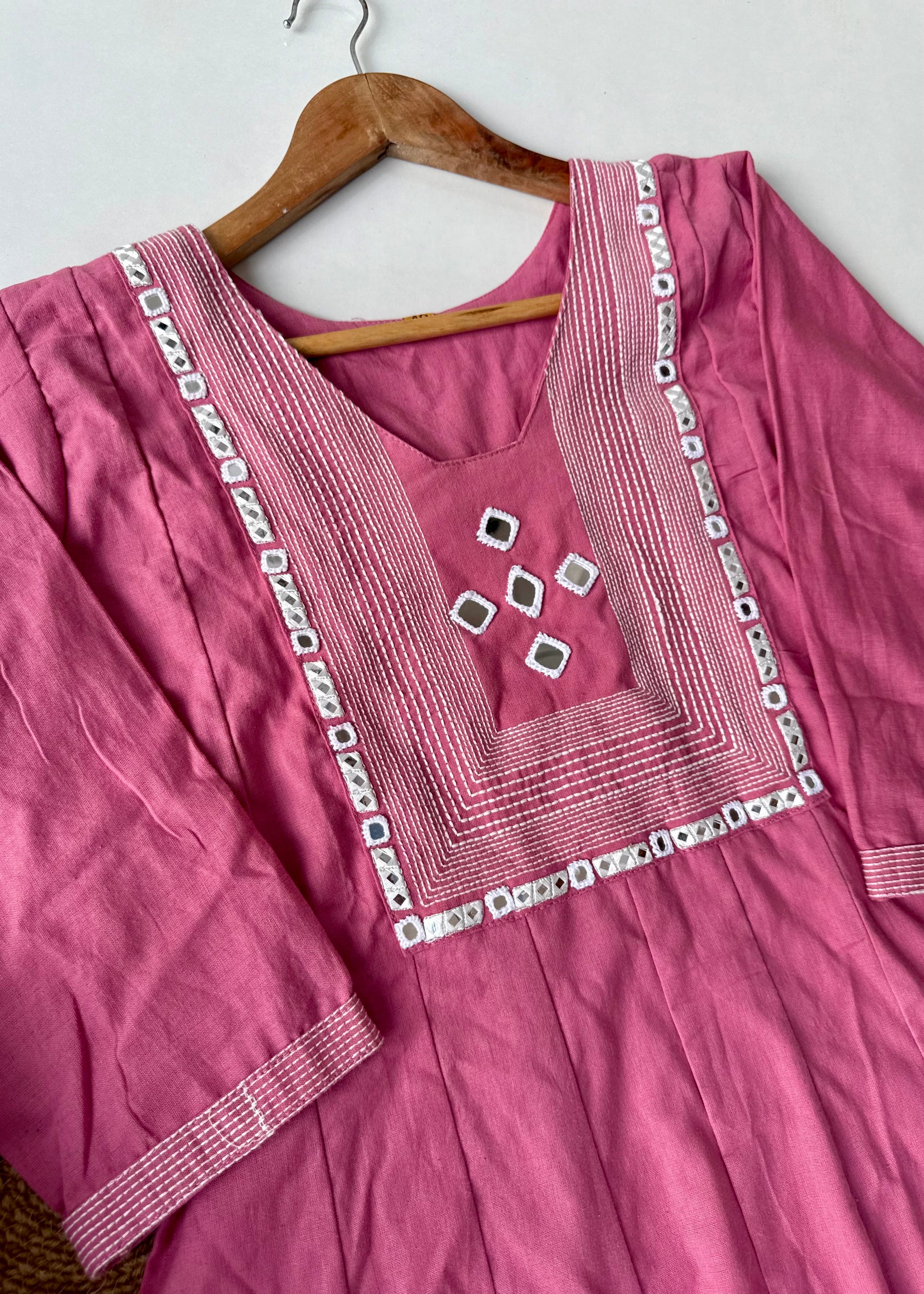 “IRYA" Premium Mirror work cotton Anarkali kurta set