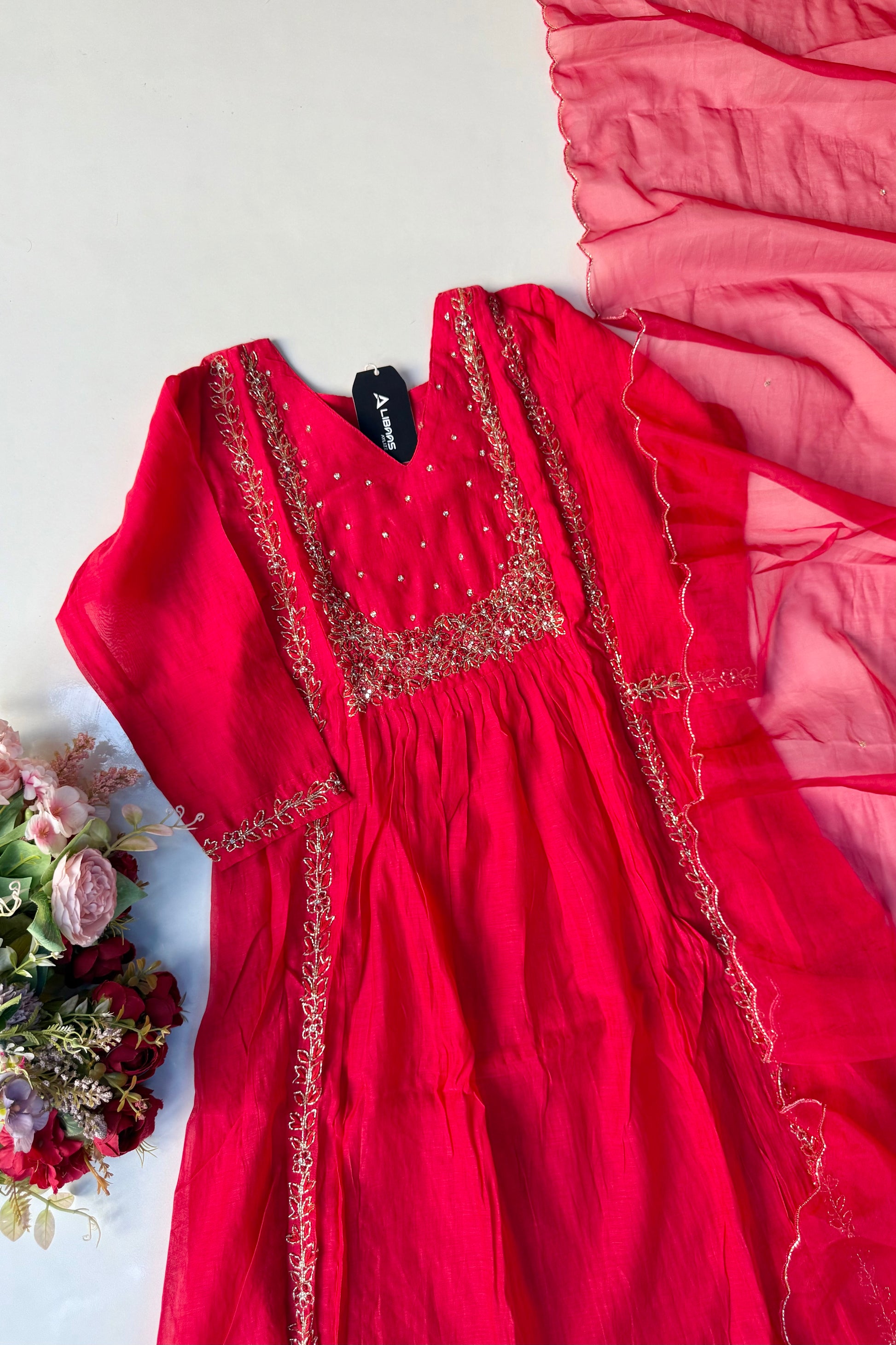 “Ayza” Premium Green Mul Chanderi A Line Suit set 🛍️