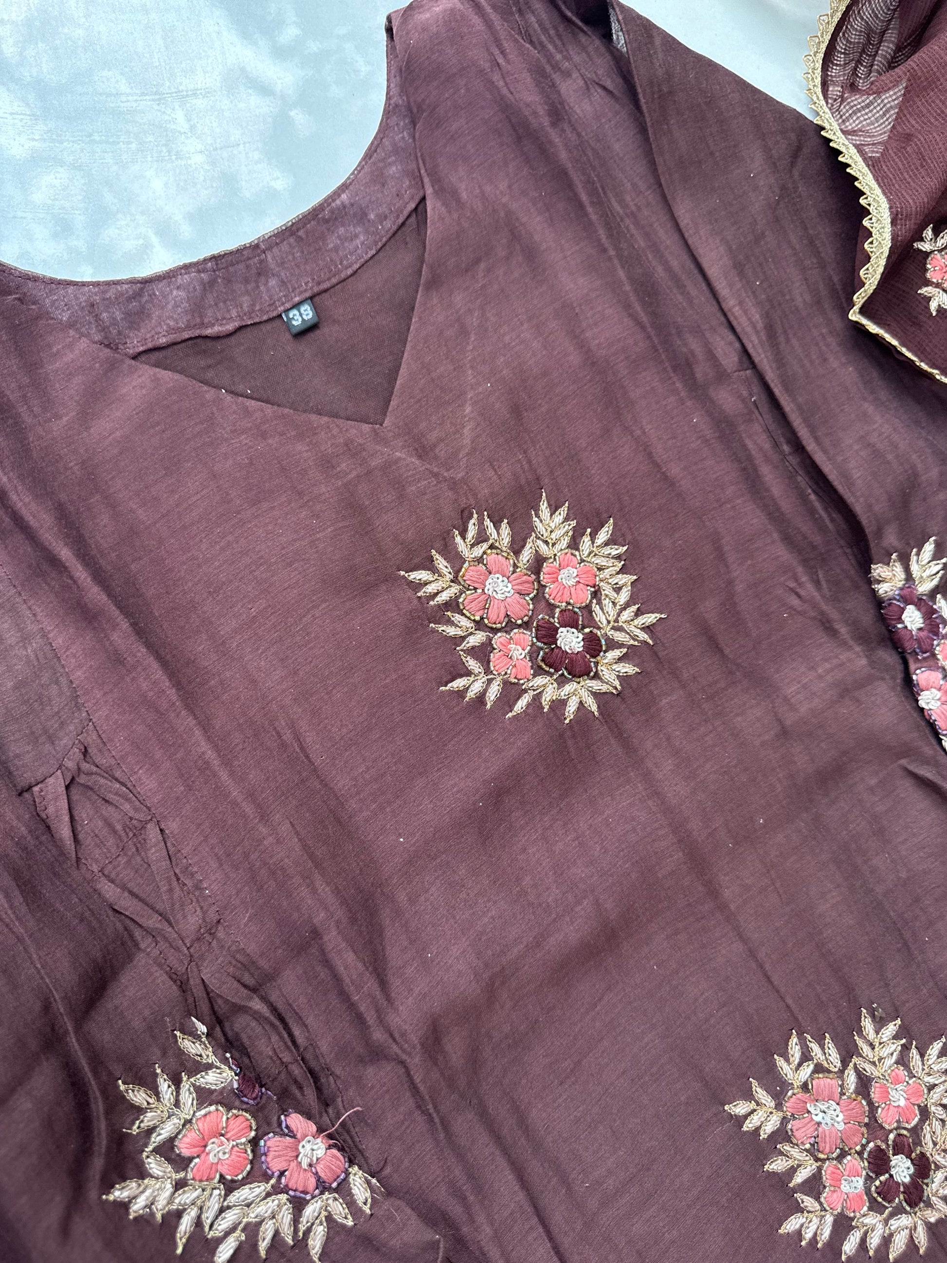 “YAHVI” Premium Rich Brown Mul Chanderi anarkali kurta set