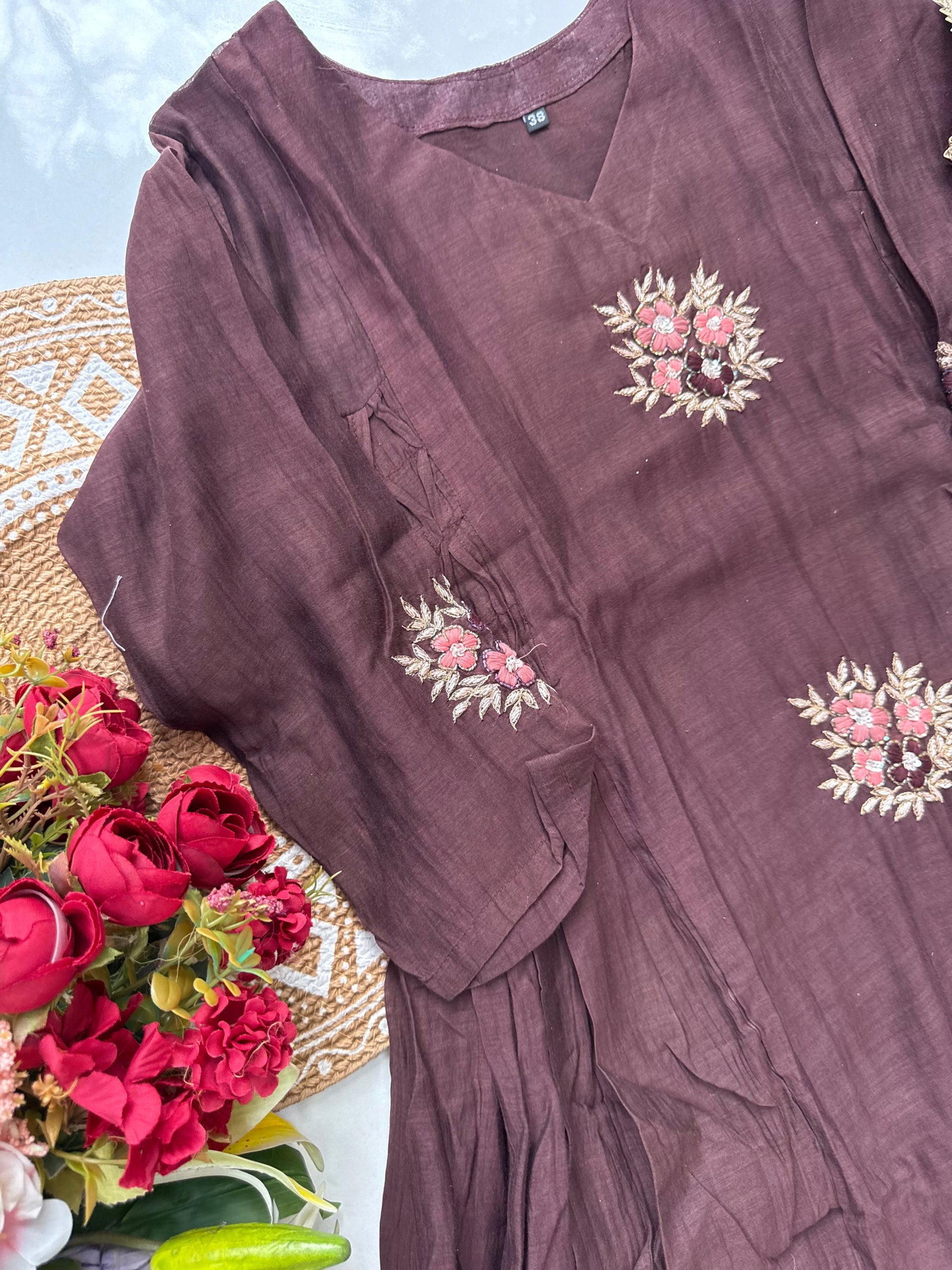 “YAHVI” Premium Rich Brown Mul Chanderi anarkali kurta set