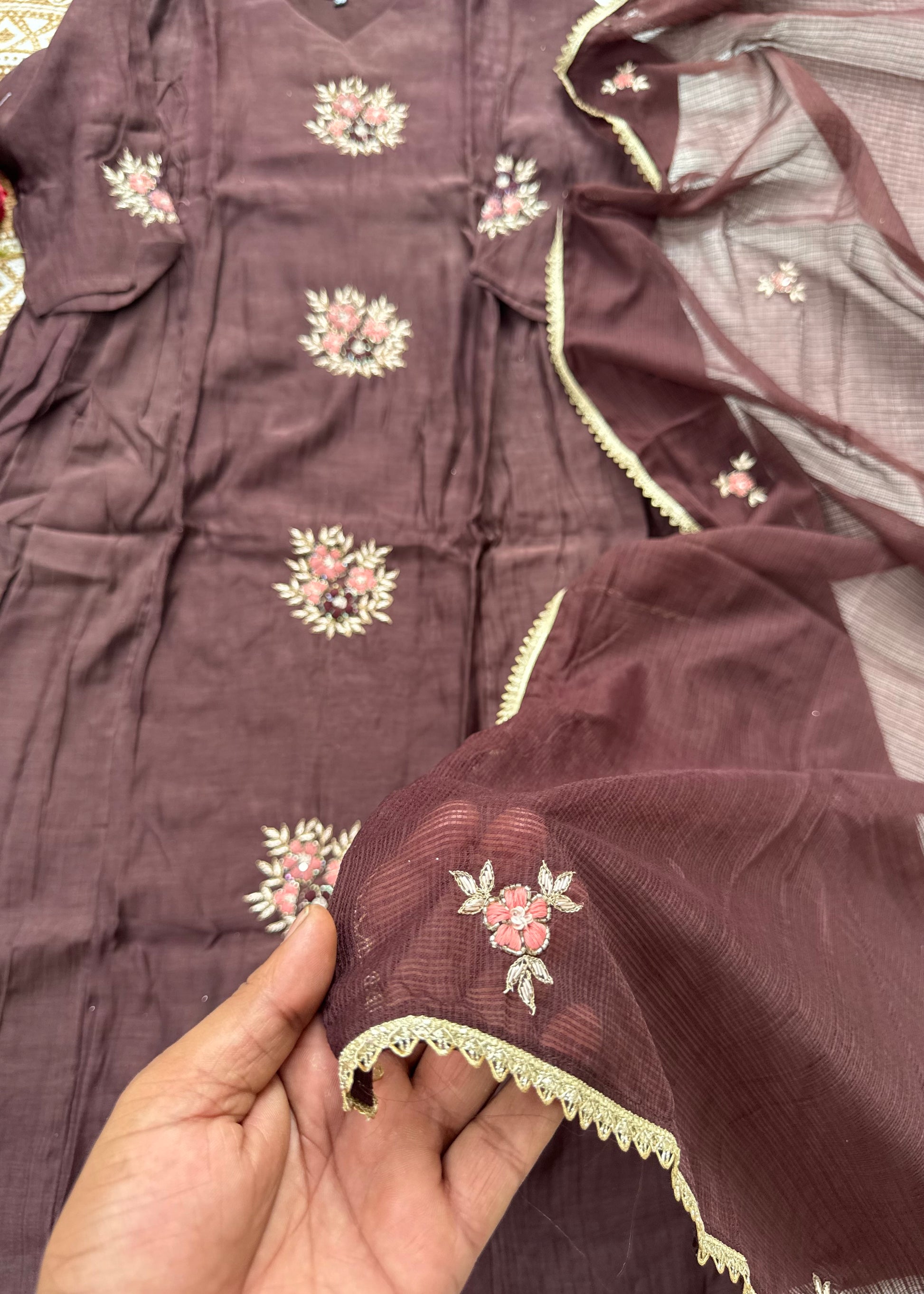 “YAHVI” Premium Rich Brown Mul Chanderi anarkali kurta set