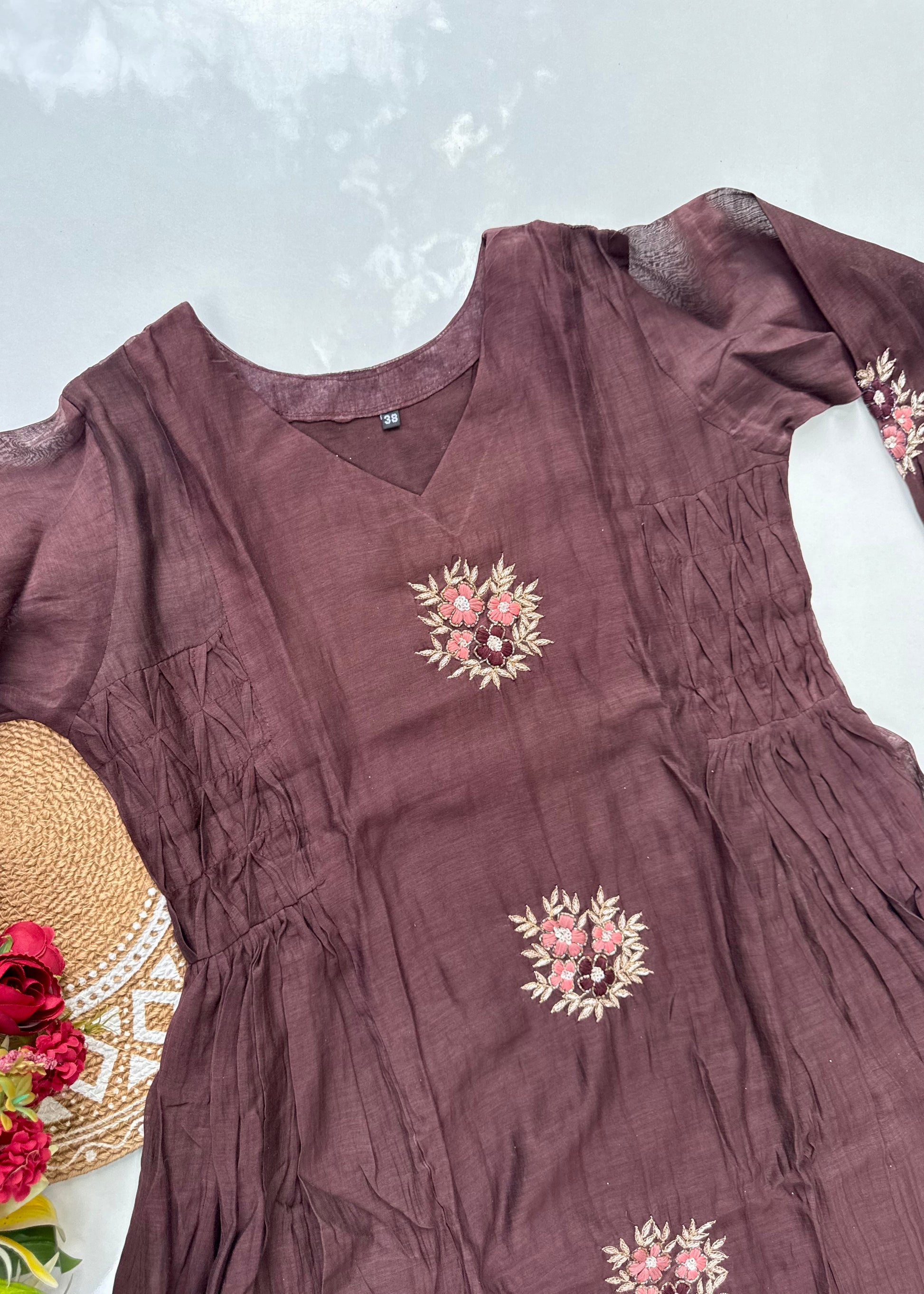 “YAHVI” Premium Rich Brown Mul Chanderi anarkali kurta set