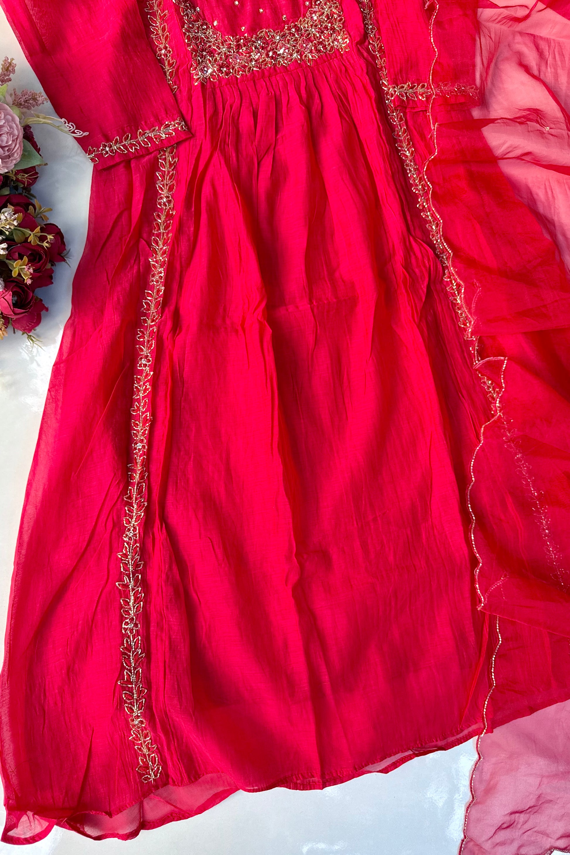 “Ayza” Premium Green Mul Chanderi A Line Suit set 🛍️