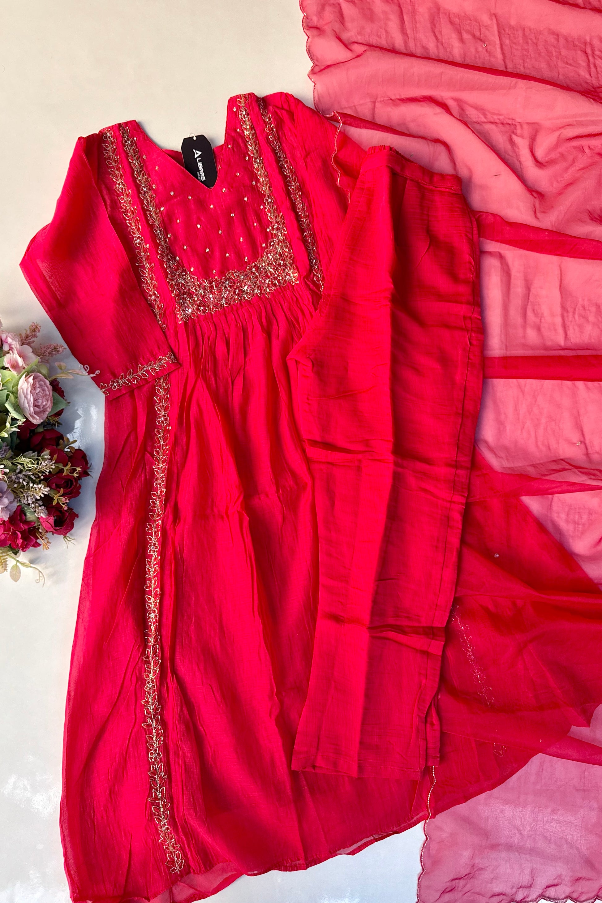 “Ayza” Premium Green Mul Chanderi A Line Suit set 🛍️