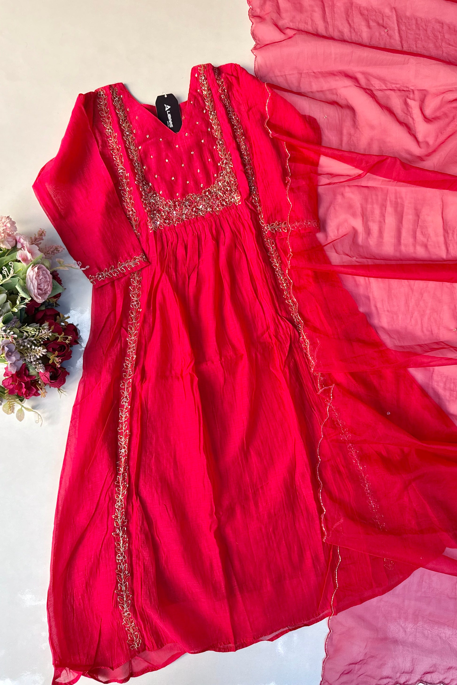 “Ayza” Premium Green Mul Chanderi A Line Suit set 🛍️