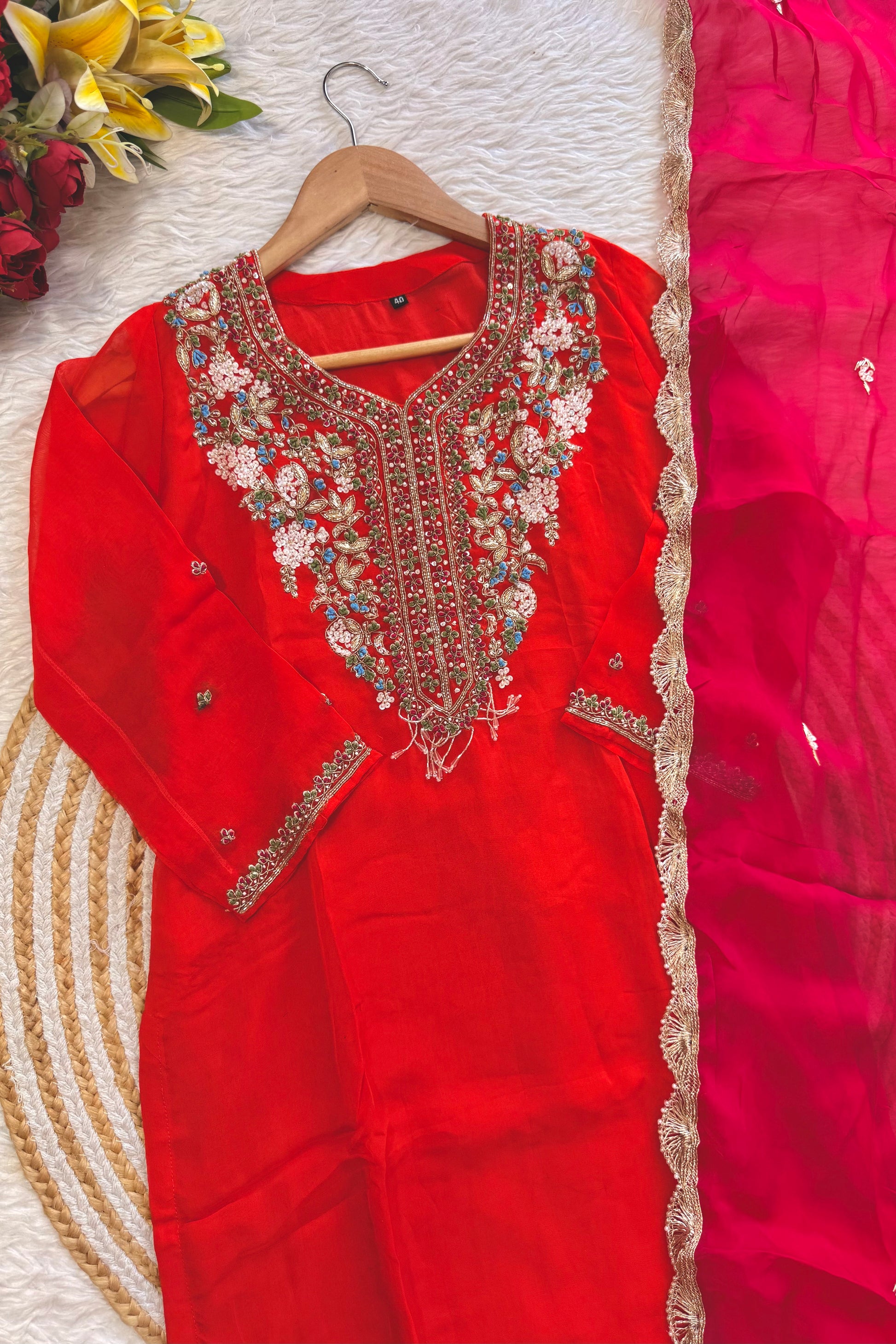 “PANKHURI” Heavy handwork Viscose organza plazzo set