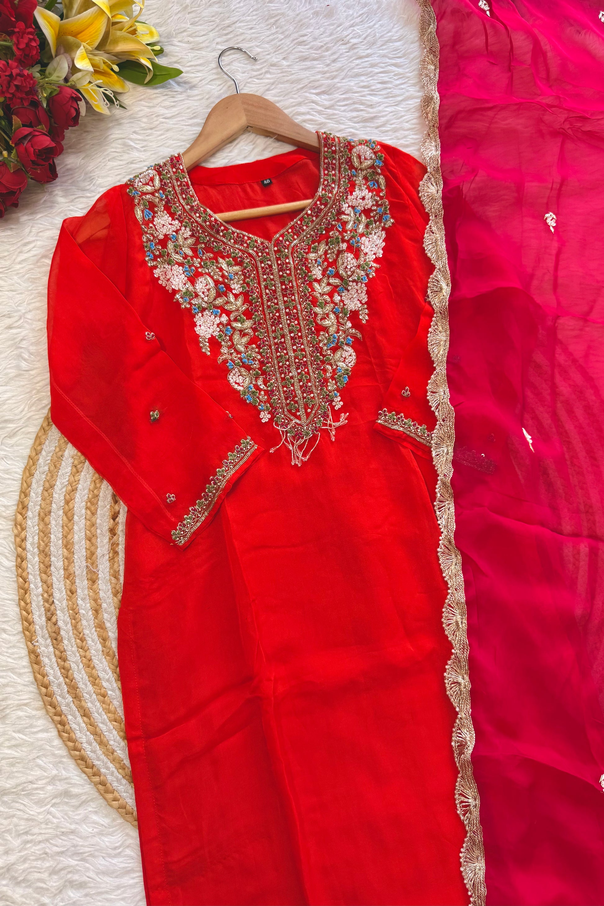 “PANKHURI” Heavy handwork Viscose organza plazzo set