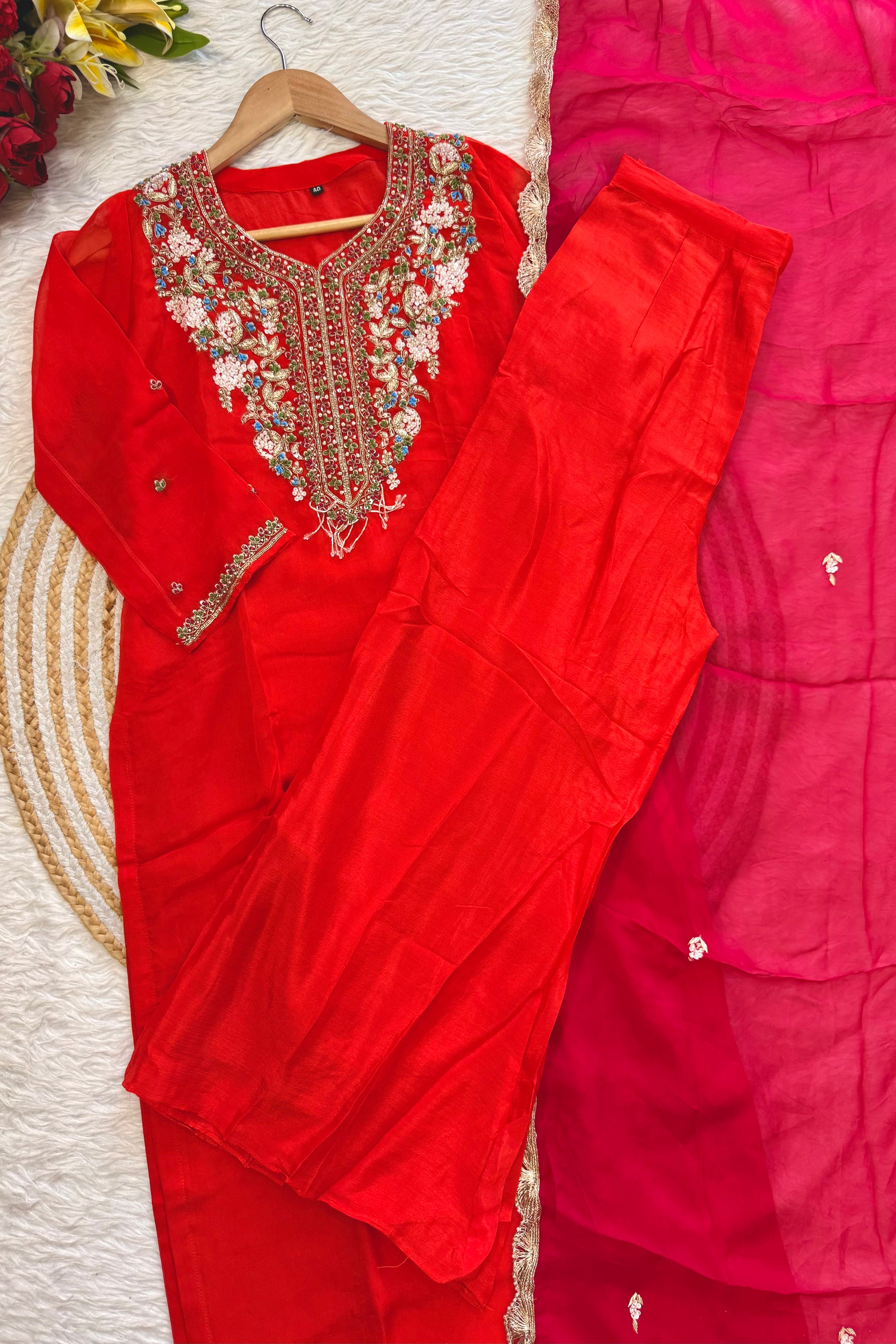 “PANKHURI” Heavy handwork Viscose organza plazzo set