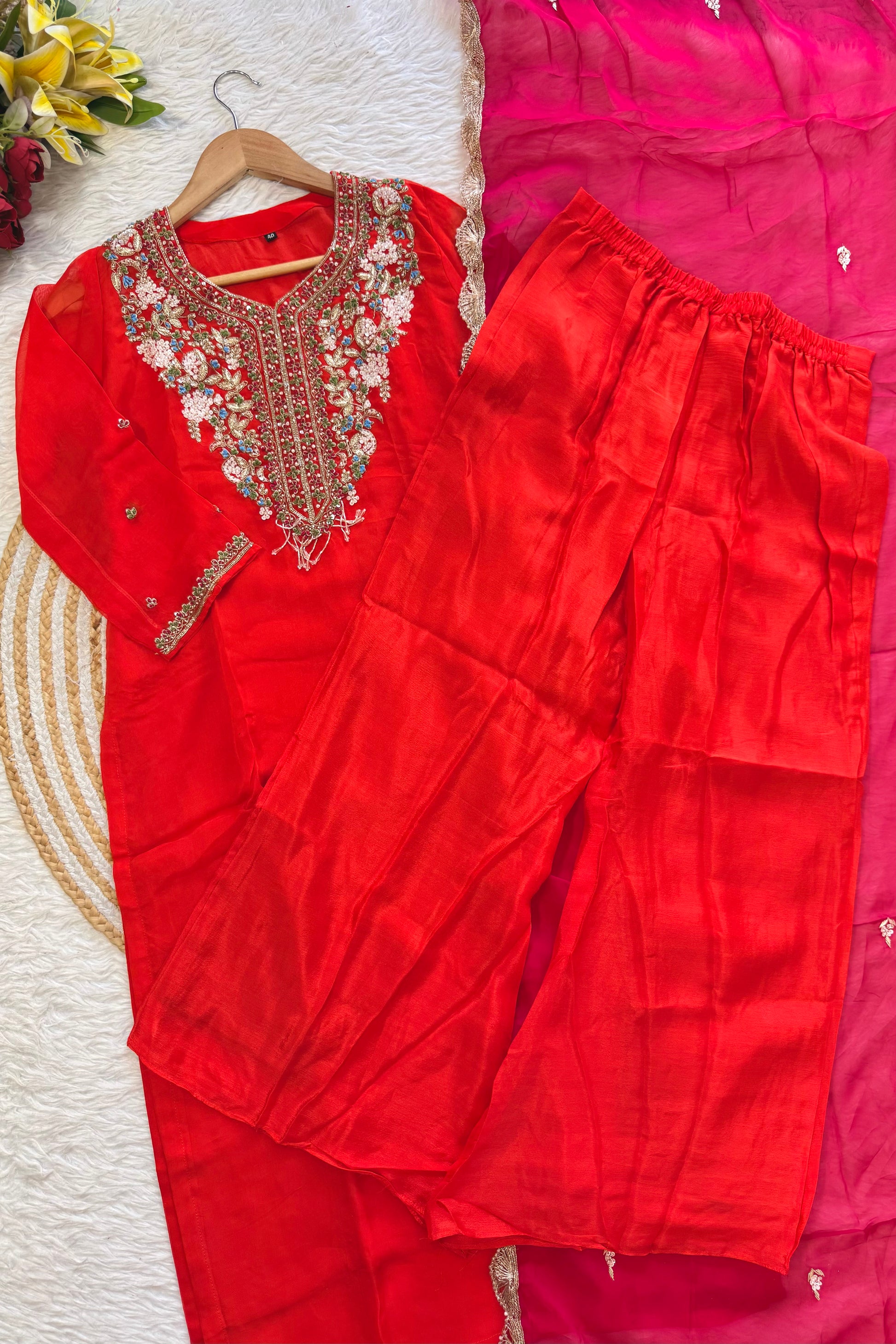 “PANKHURI” Heavy handwork Viscose organza plazzo set