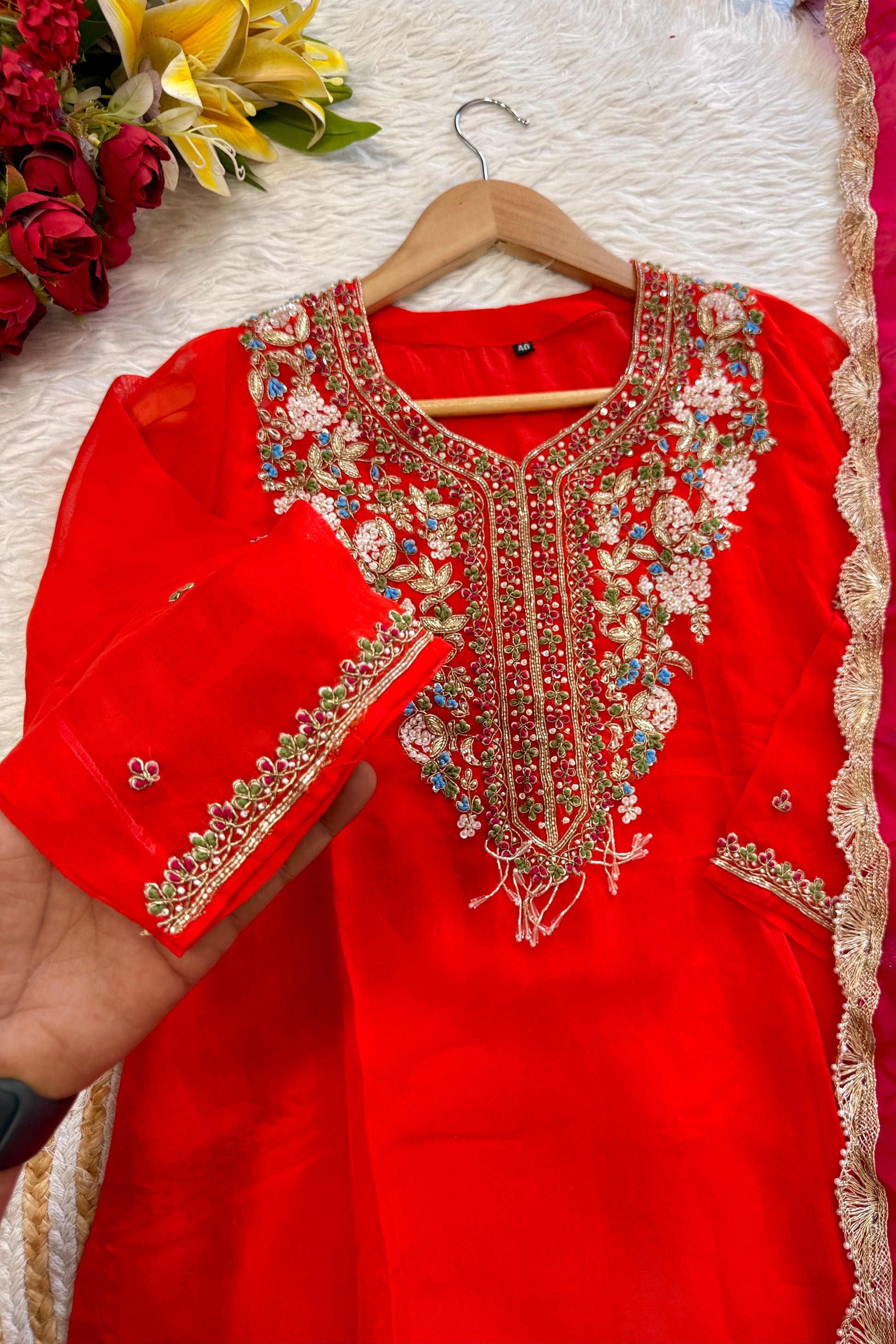 “PANKHURI” Heavy handwork Viscose organza plazzo set