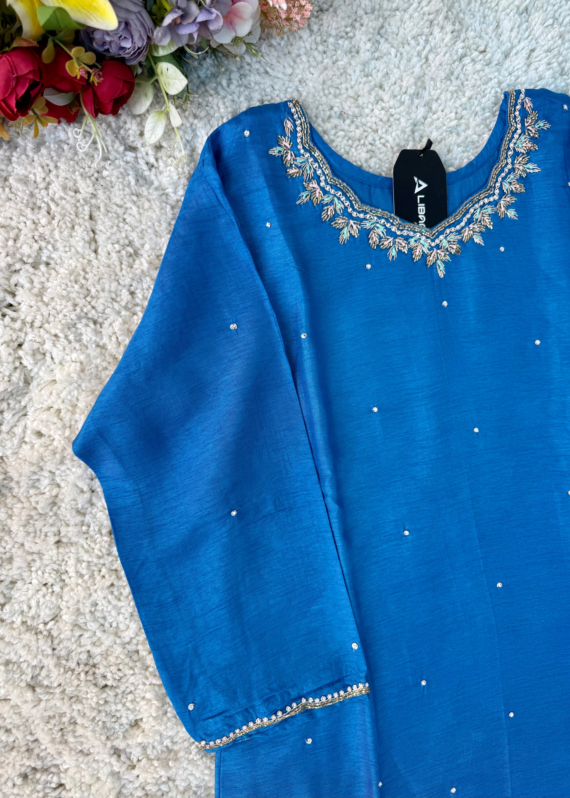 “Nitya” Premium Dola silk Kurta with Bottom & Dupatta