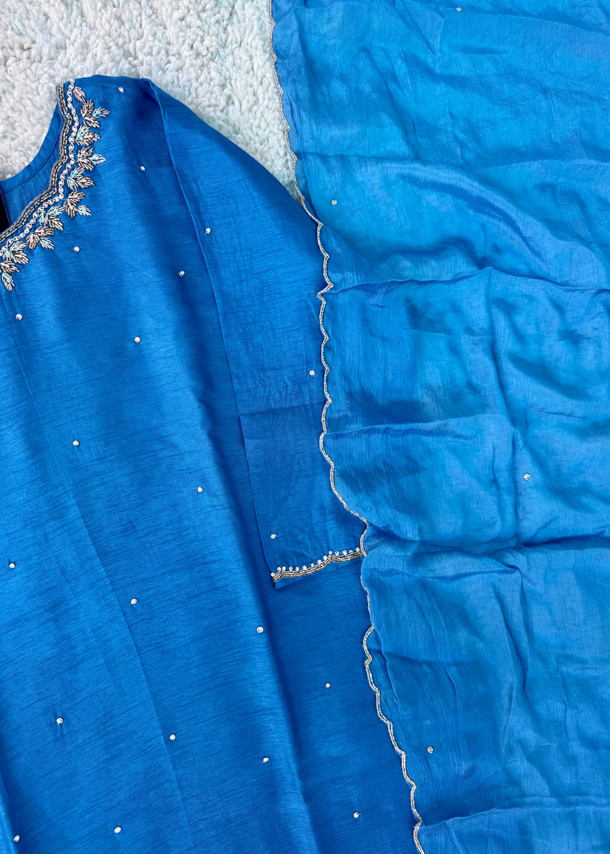 “Nitya” Premium Dola silk Kurta with Bottom & Dupatta