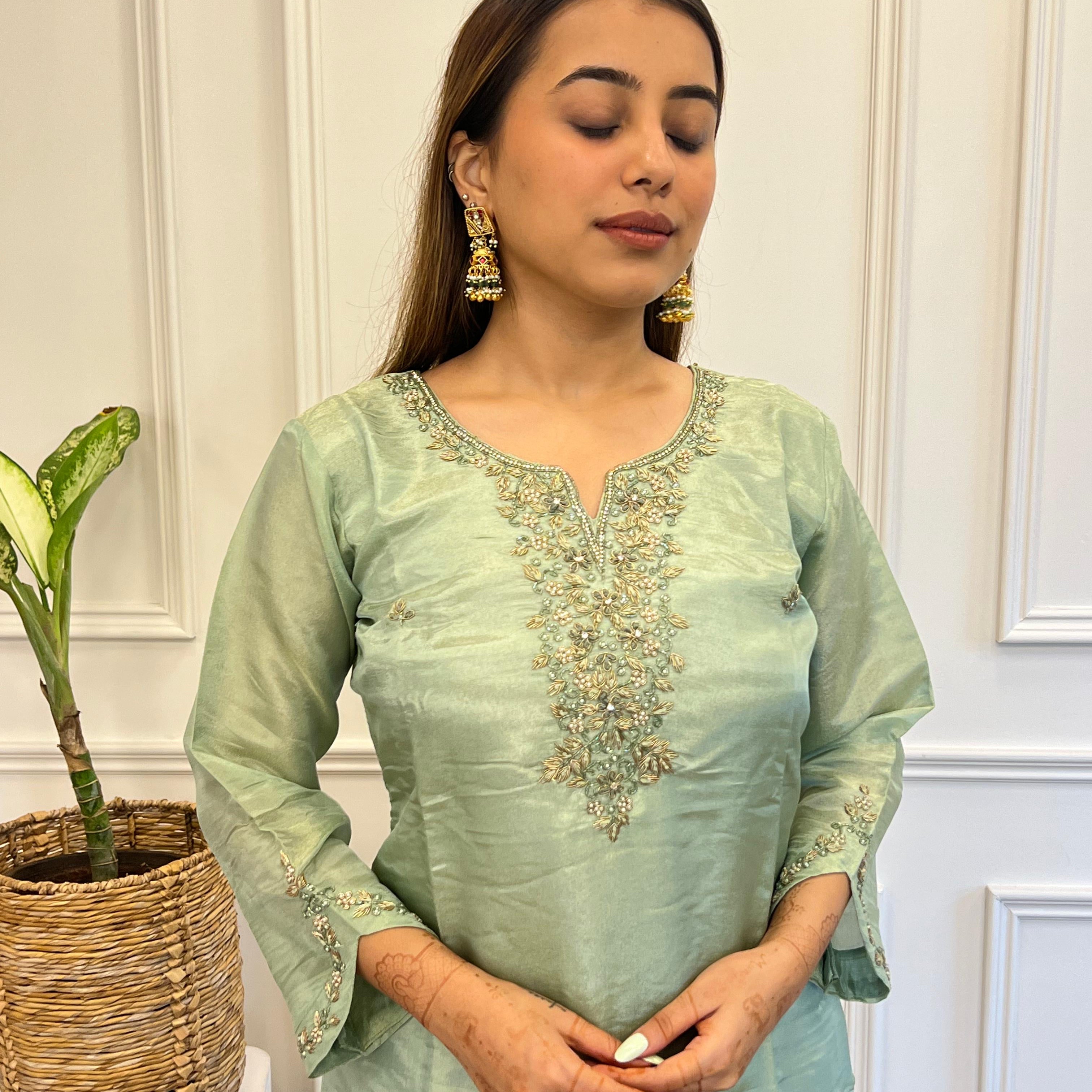 “Anaya” Premium Heavy handwork Tissue silk kurti set