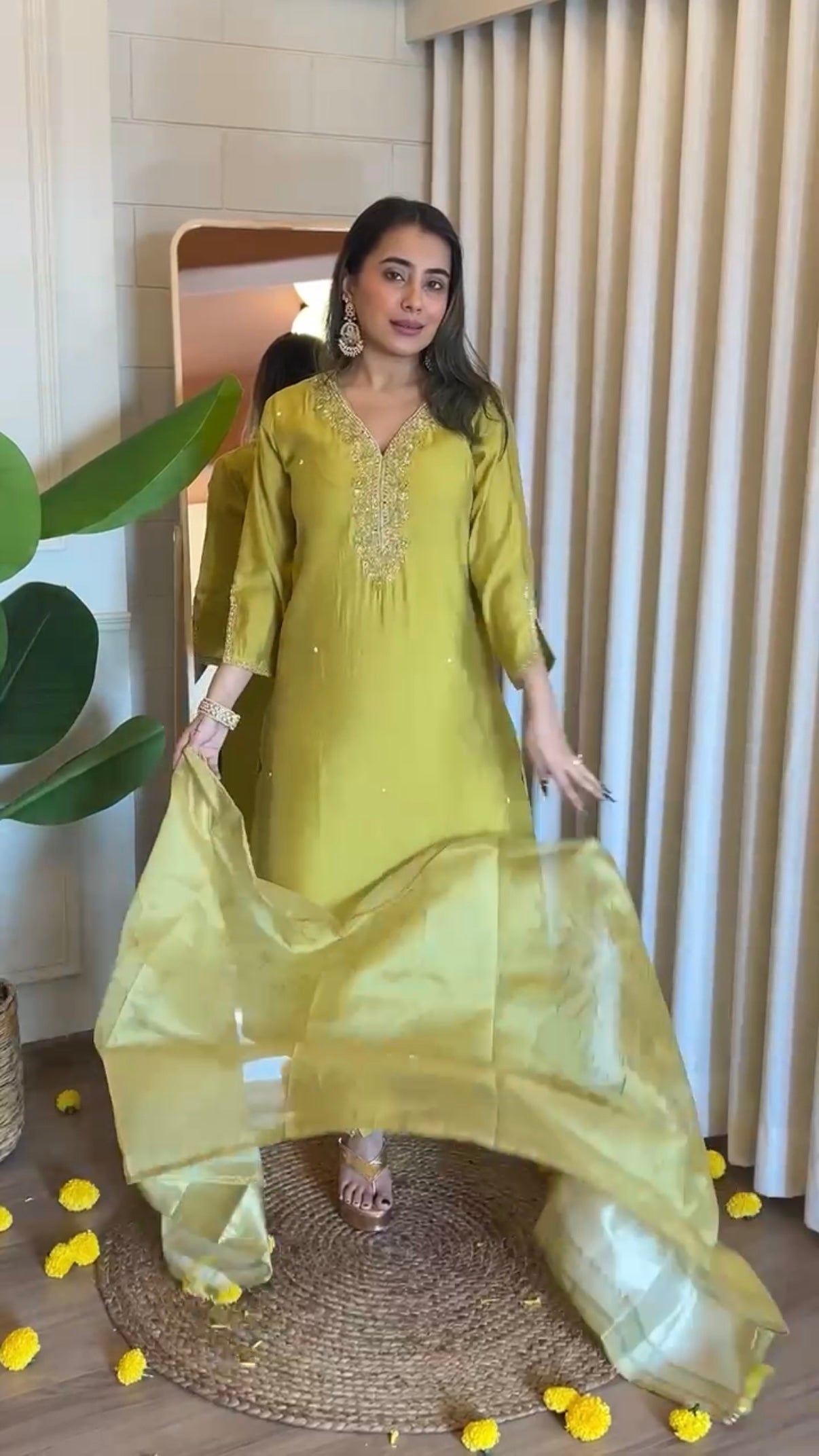 “UMA” Premium roman silk handcrafted kurti set