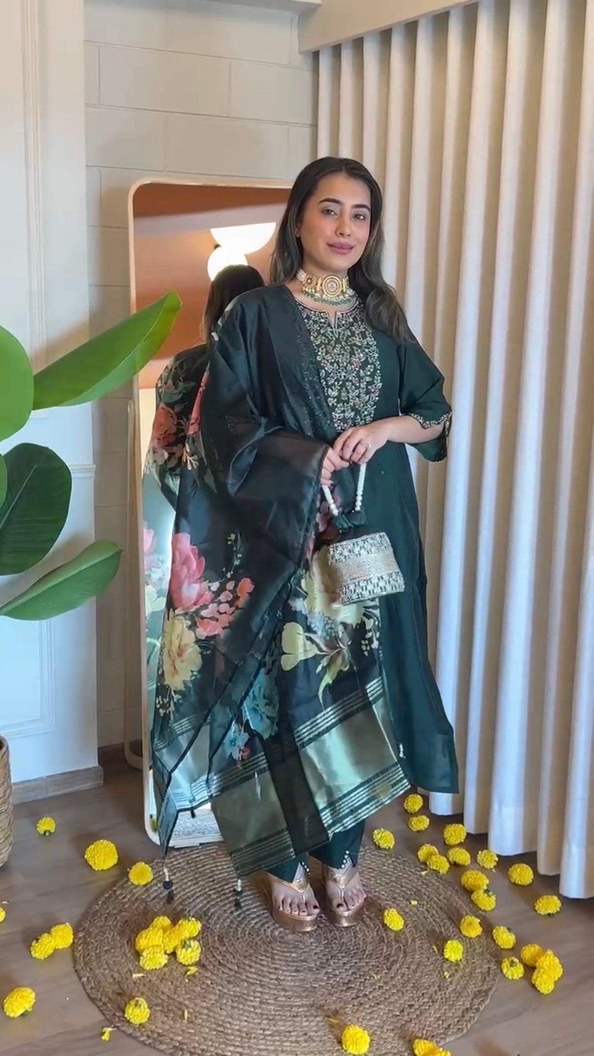 “AMALA” Premium roman silk handcrafted kurti set