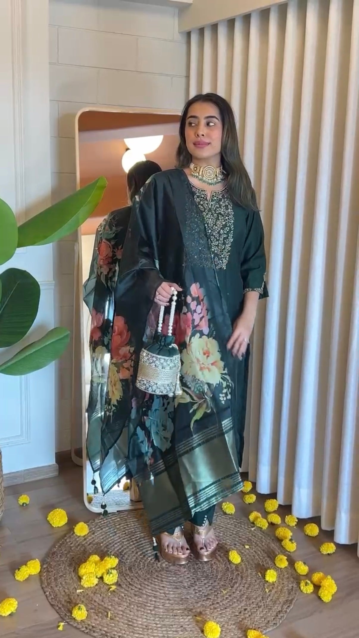 “AMALA” Premium roman silk handcrafted kurti set