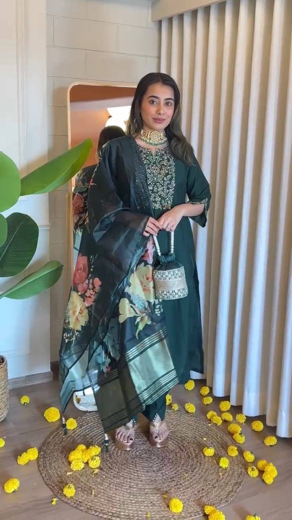 “AMALA” Premium roman silk handcrafted kurti set