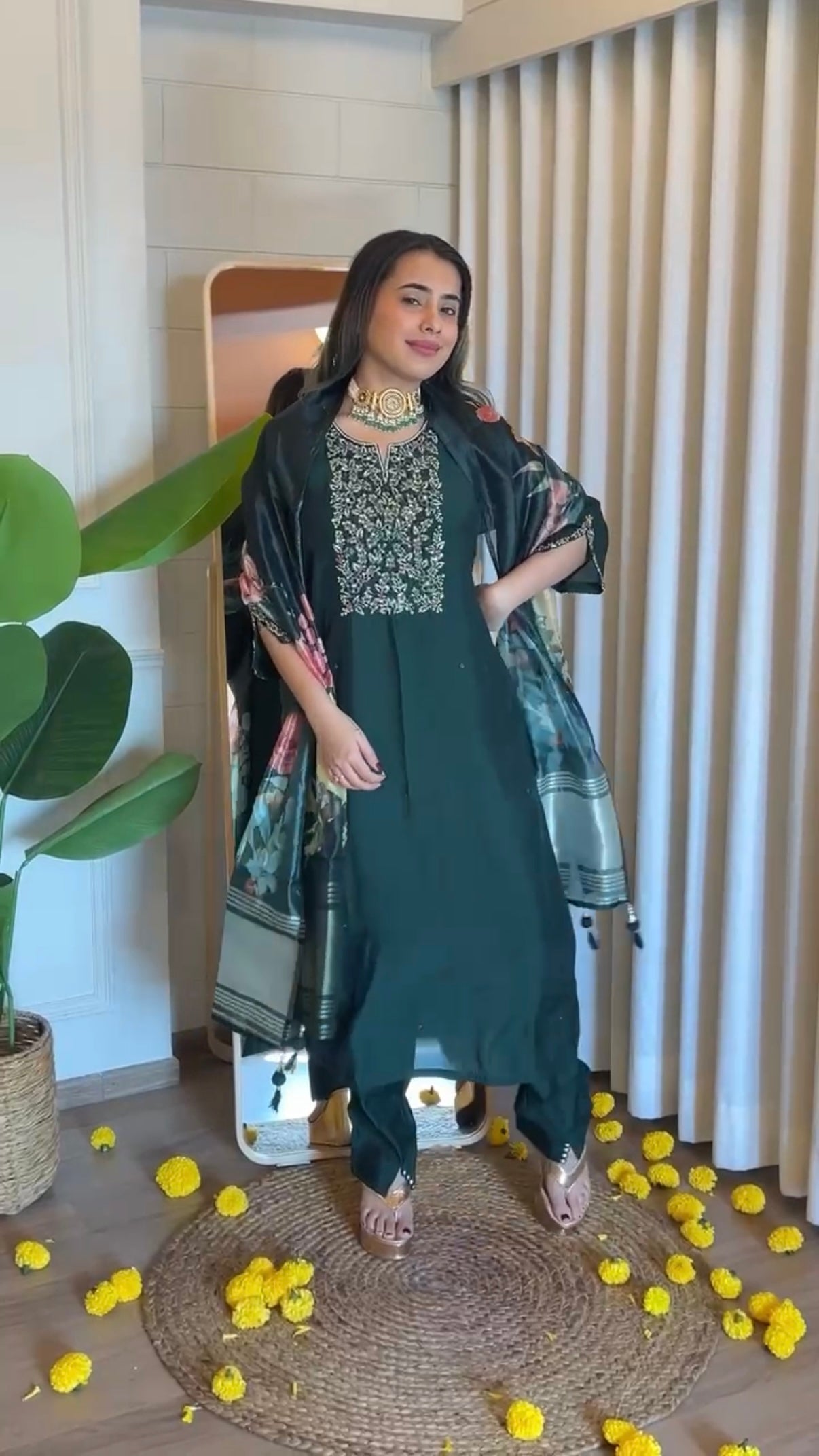 “AMALA” Premium roman silk handcrafted kurti set