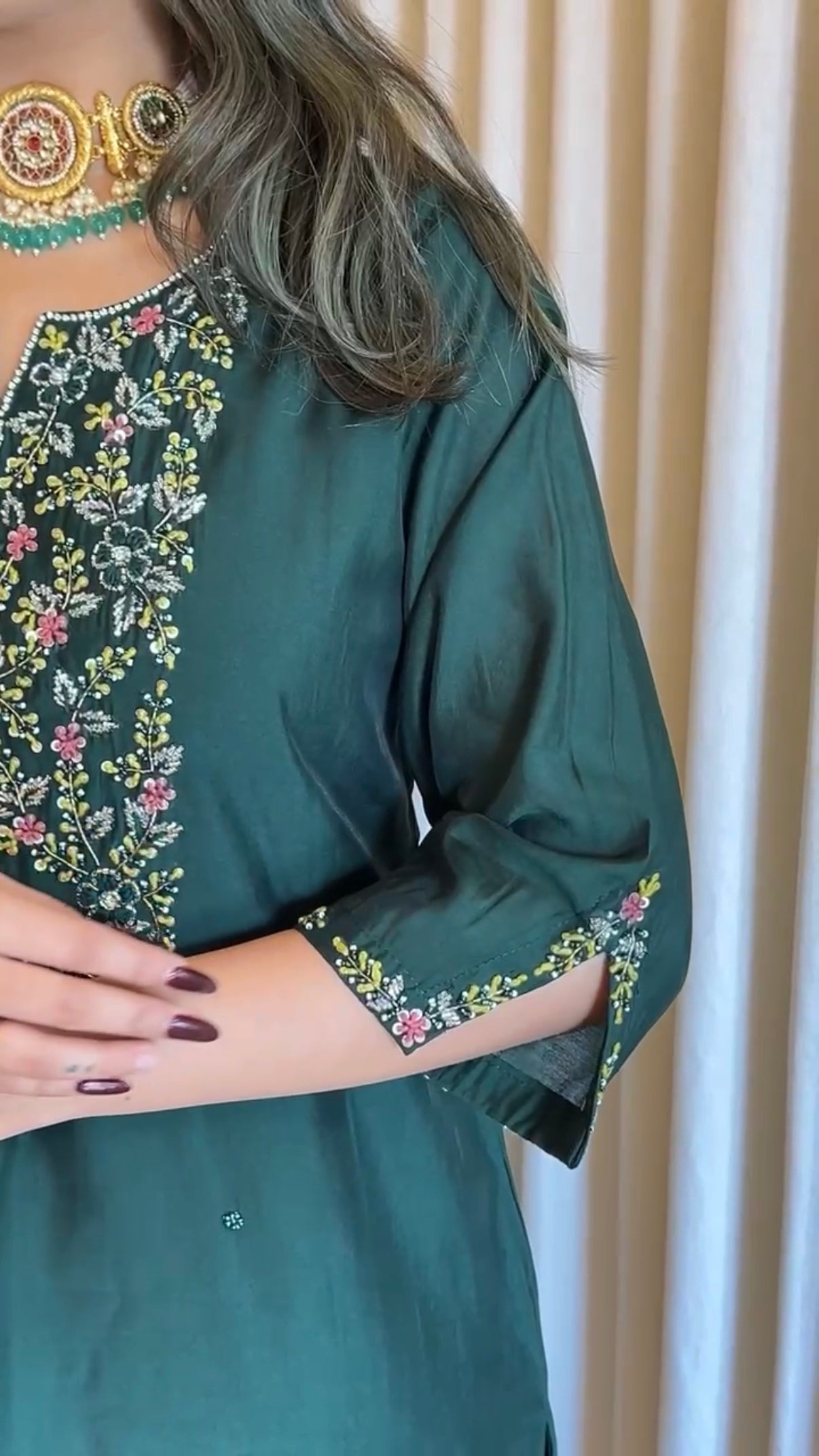 “AMALA” Premium roman silk handcrafted kurti set