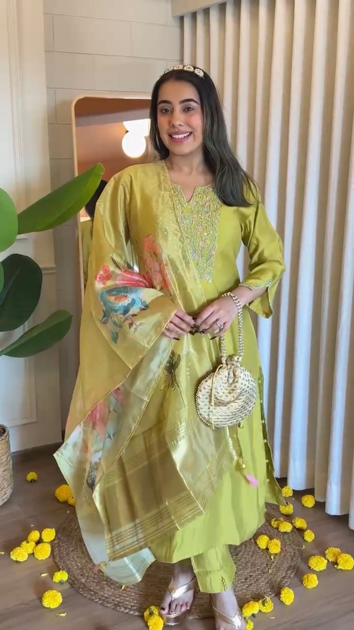“AMALA” Premium roman silk handcrafted kurti set